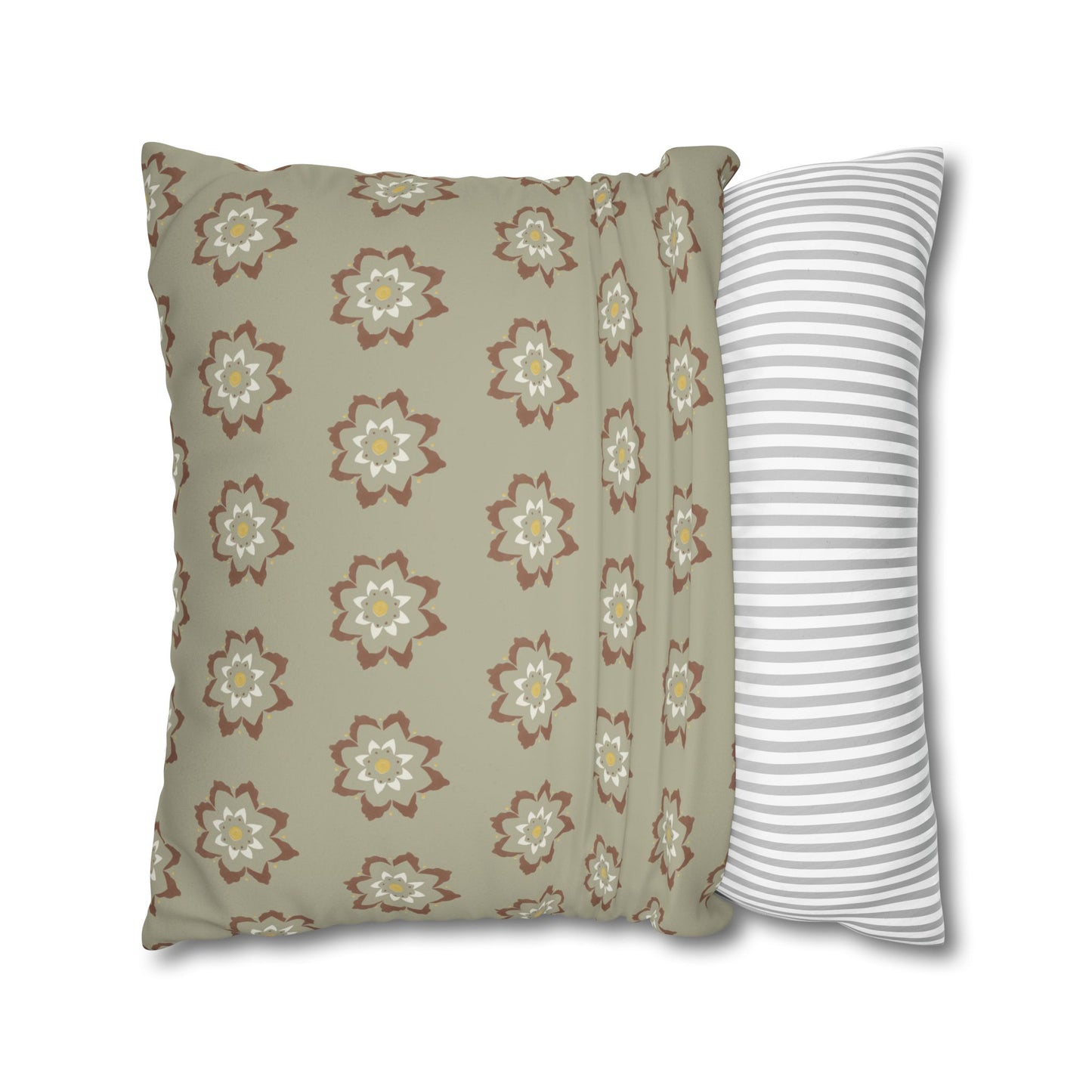 Fantasy Collection Taupe Small Flower Stencil Faux Suede Square Pillowcase