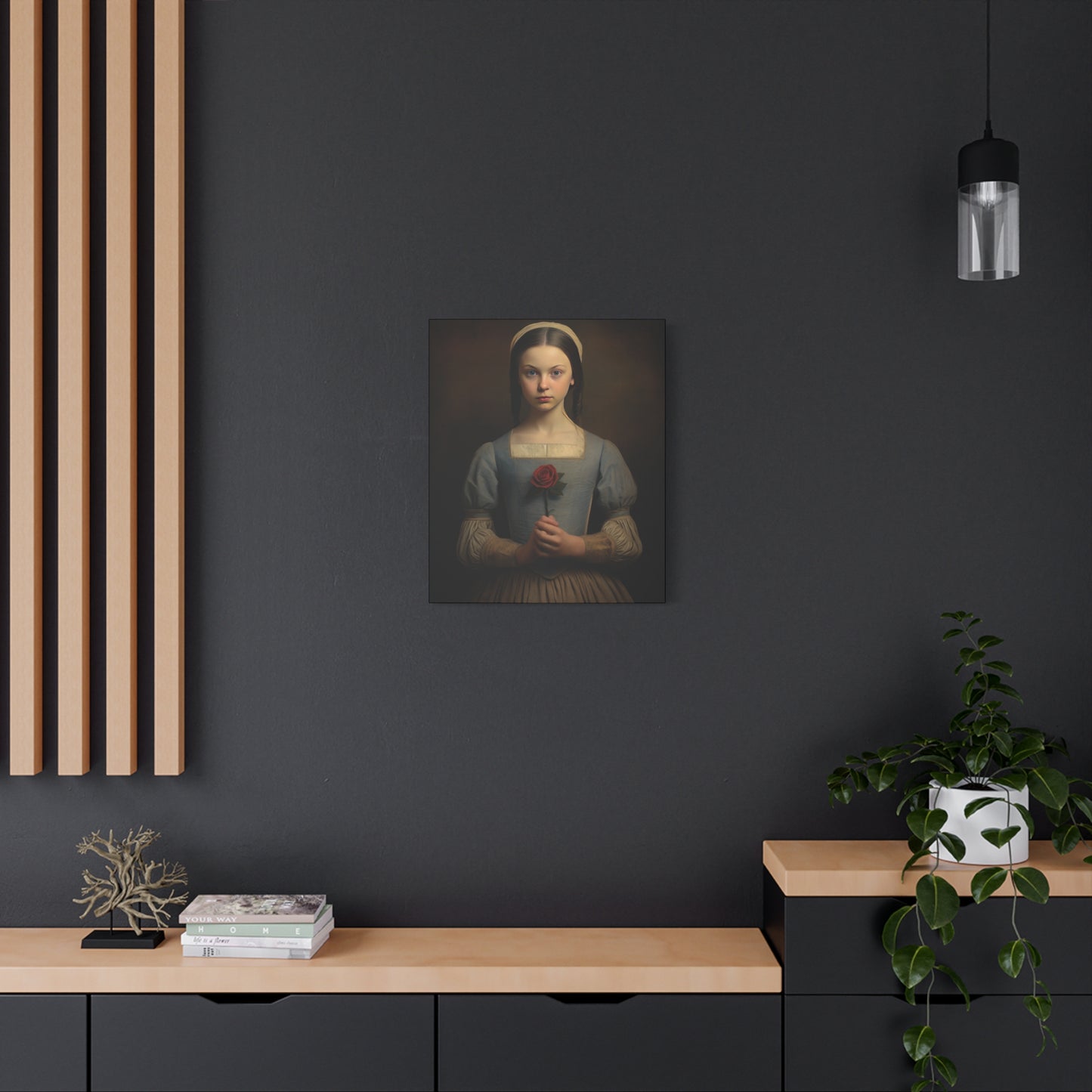 Vintage Girl with Rose Matte Canvas Wall Art