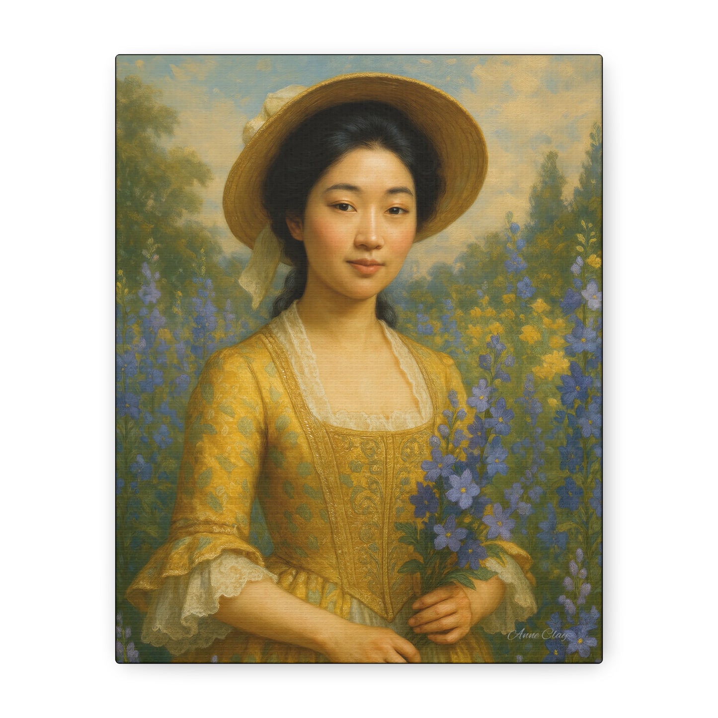 Floral Portrait Canvas, Vintage Art Print, Elegant Home Decor, Gift for Art Lovers, Wall Art for Living Room