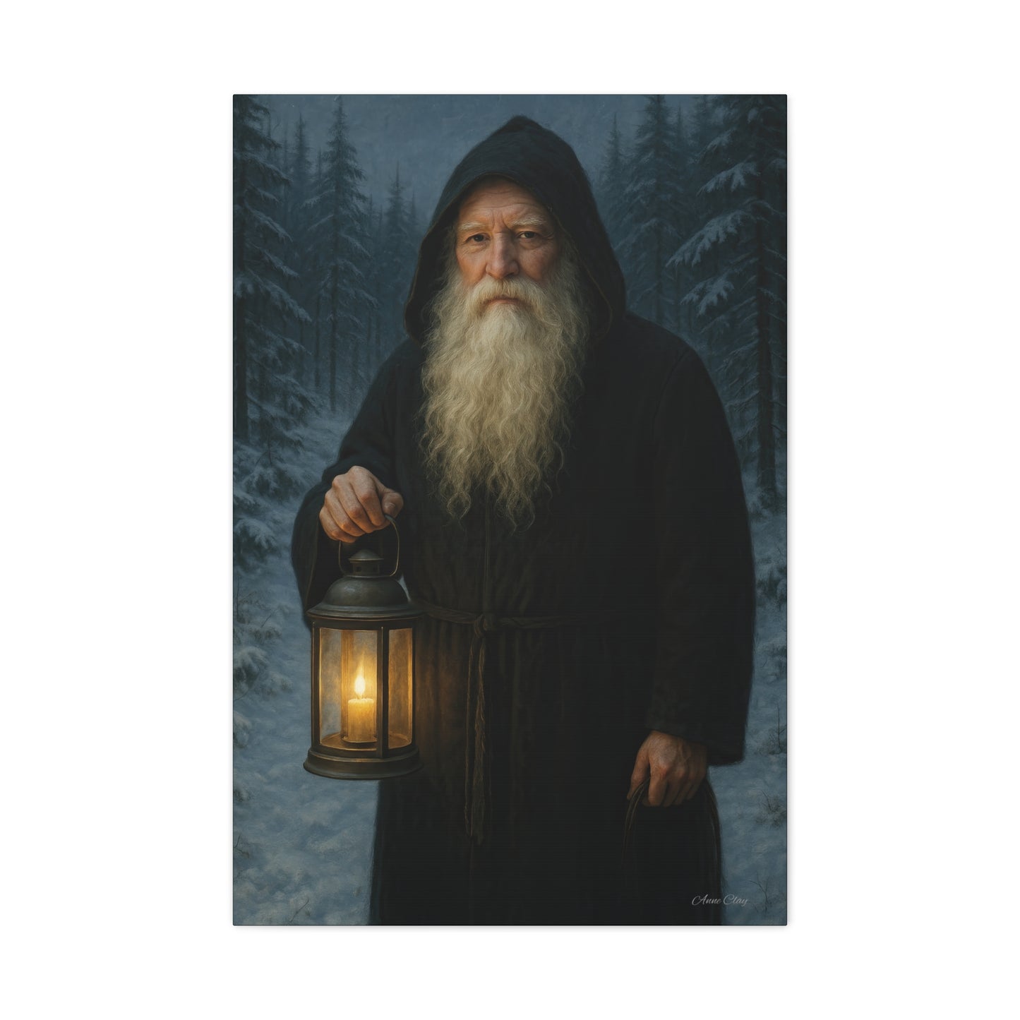 Old World Santa with Lantern Canvas Print, Wall Art, Home Decor, Cabin Vibes, Gift for Him, Rustic Wall Decor, Nature Lover's Gift