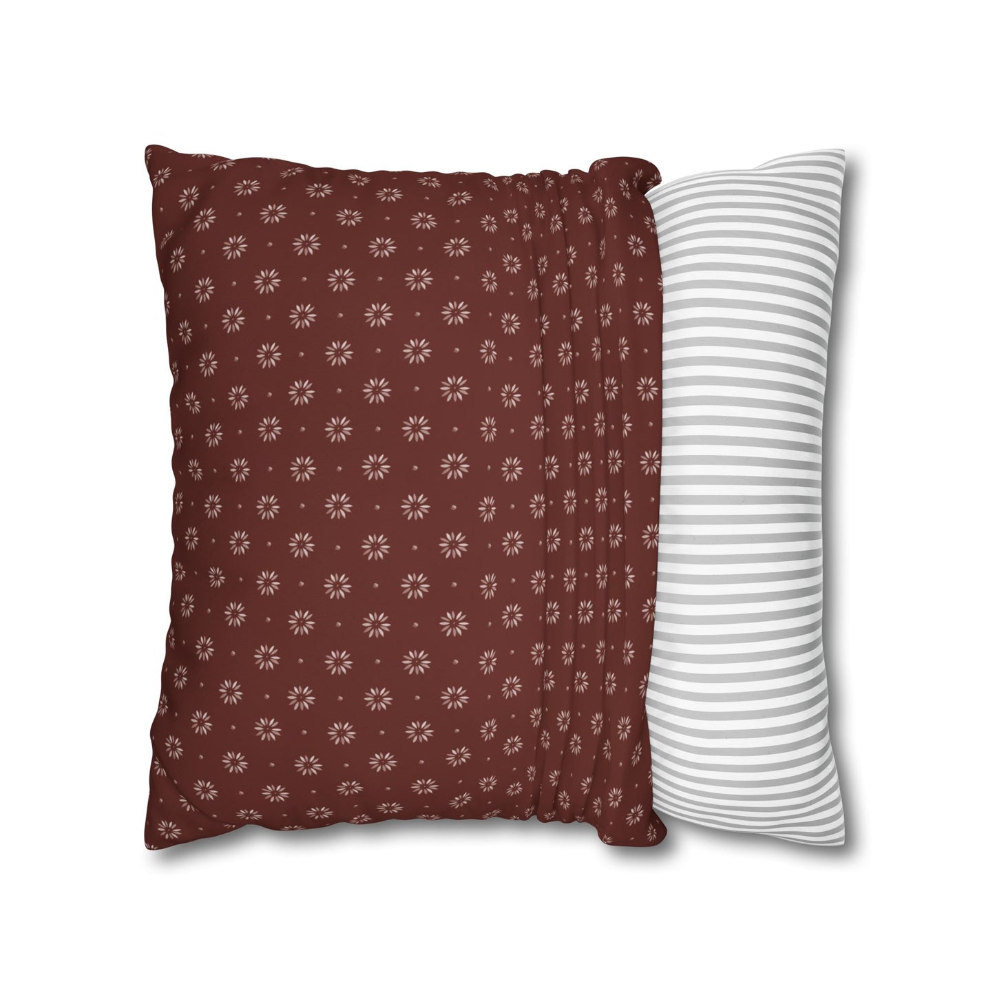 Petal Stencils on Red Square Poly Canvas Pillowcase