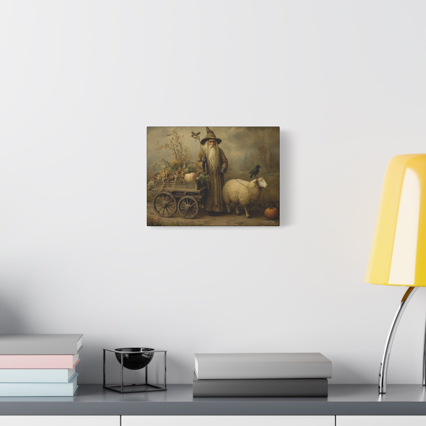 Whimsical Harvest Canvas Art, Autumn Decor, Farmhouse Wall Art, Mythical Wizard Artwork, Halloween & Thanksgiving Decoration