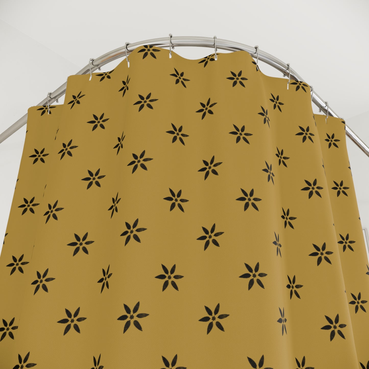 Black on gold stencil. Shower Curtains