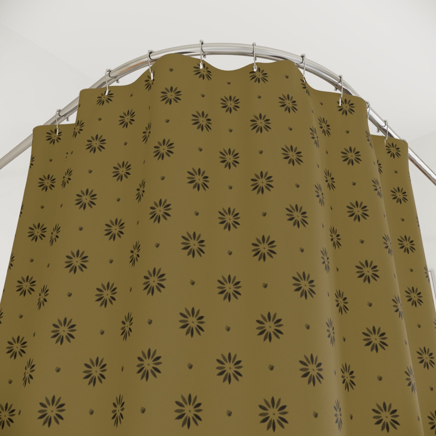 Mustard and Black Stencil Shower Curtains