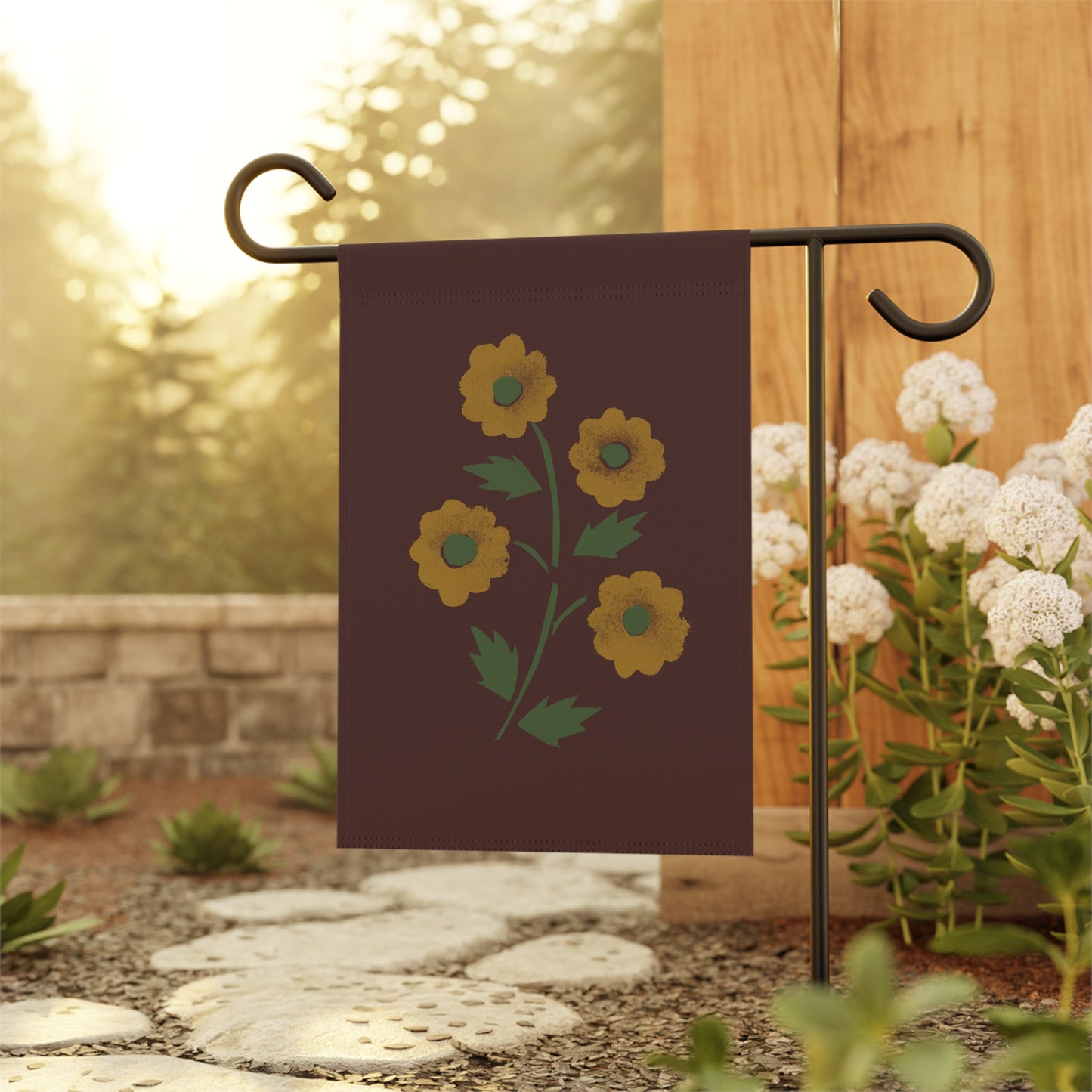 Stencilled Flower on Country Red Garden & House Banner