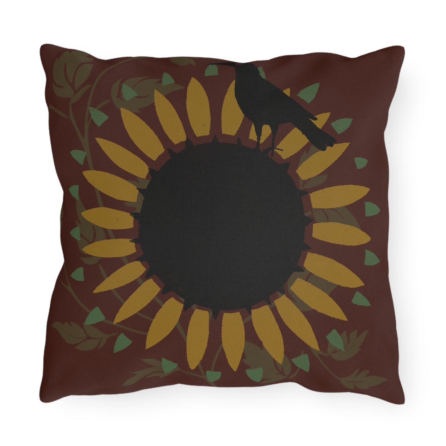 Crow on the Sunflower Red Background Outdoor Pillows