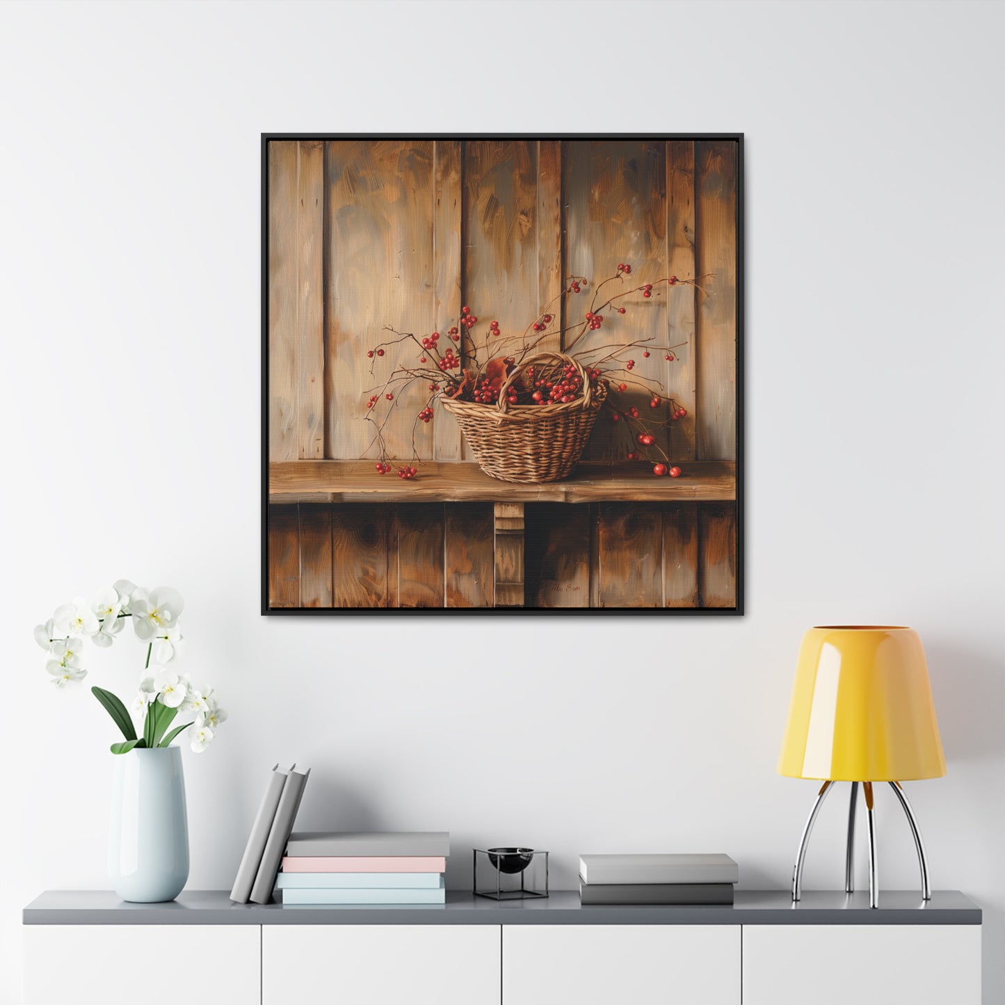 Basket of Bittersweet Gallery Canvas Wraps, Square Frame