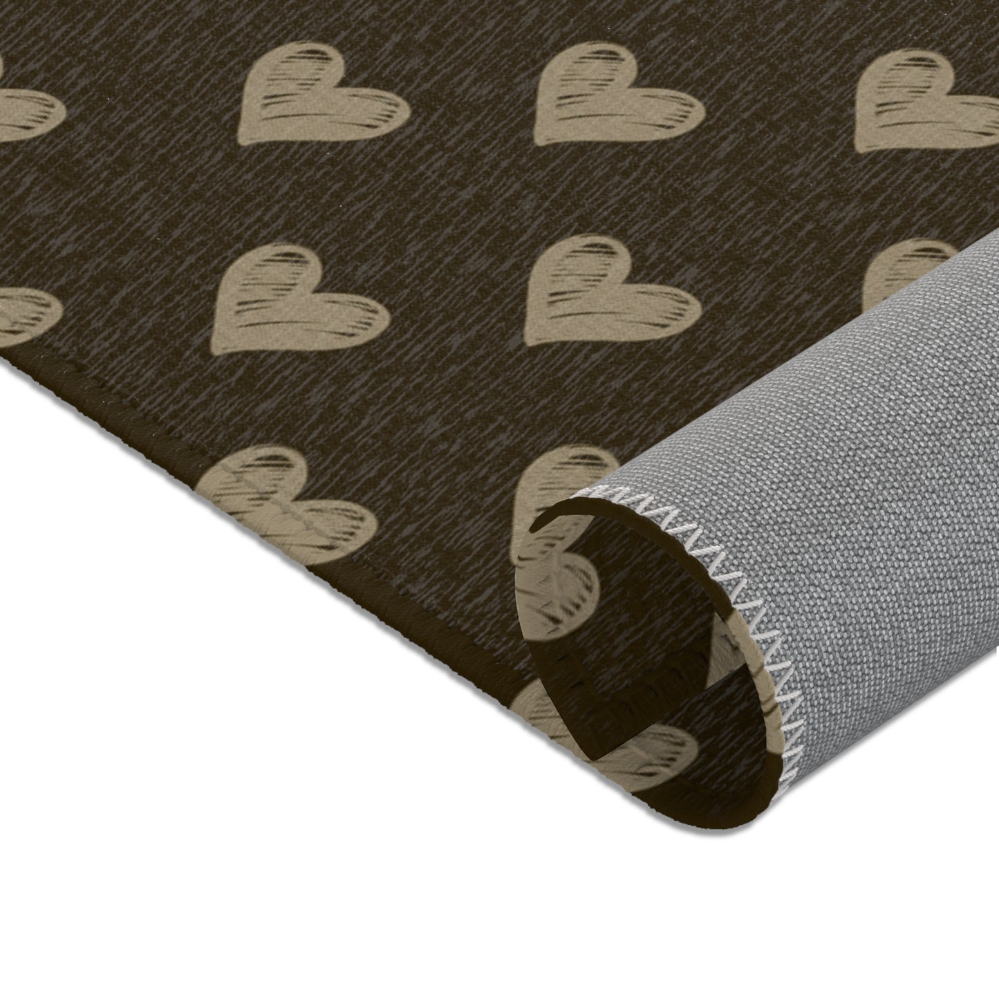 Cream Hearts on Brown, Chic Heart Pattern Area Rug for Cozy Homes, Decorative Floor Mat, Living Room Accent, Valentine’s Day Gift, Modern Boho Decor