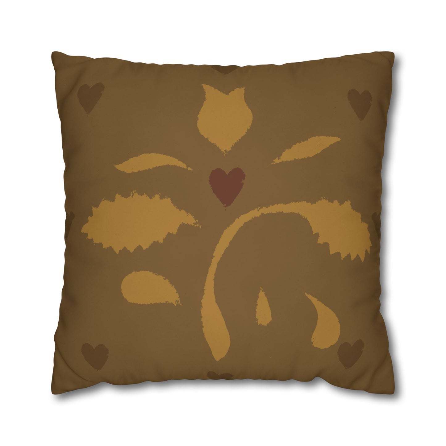 Leaves and Hearts Stencil Square Poly Canvas Pillowcase