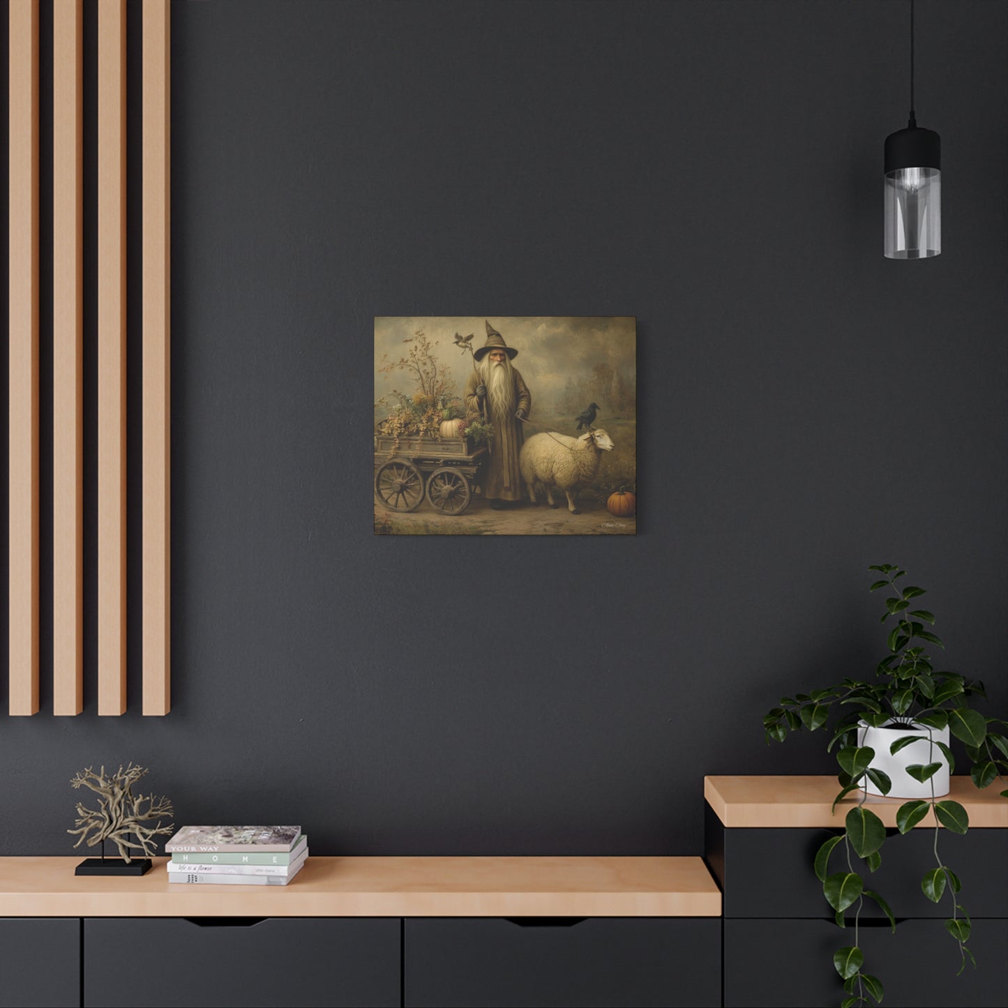 Whimsical Harvest Canvas Art, Autumn Decor, Farmhouse Wall Art, Mythical Wizard Artwork, Halloween & Thanksgiving Decoration