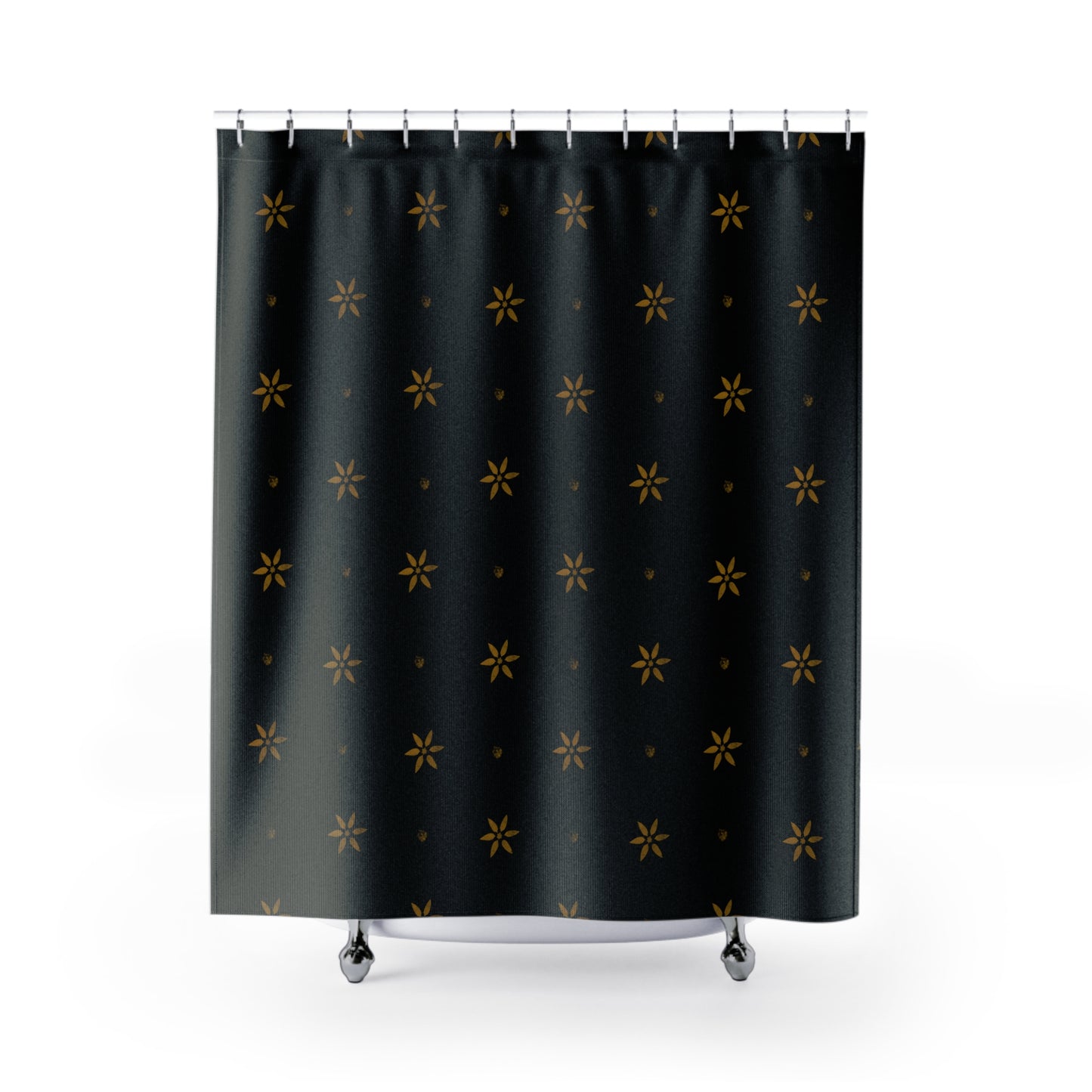 Early American Stencil Primitive Elegant Black Floral Shower Curtain - Modern Home Decor