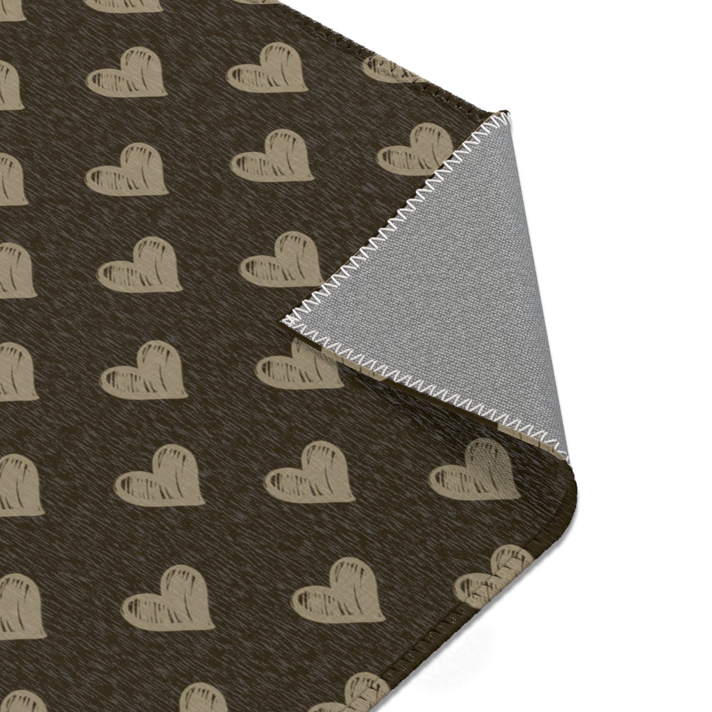 Cream Hearts on Brown, Chic Heart Pattern Area Rug for Cozy Homes, Decorative Floor Mat, Living Room Accent, Valentine’s Day Gift, Modern Boho Decor