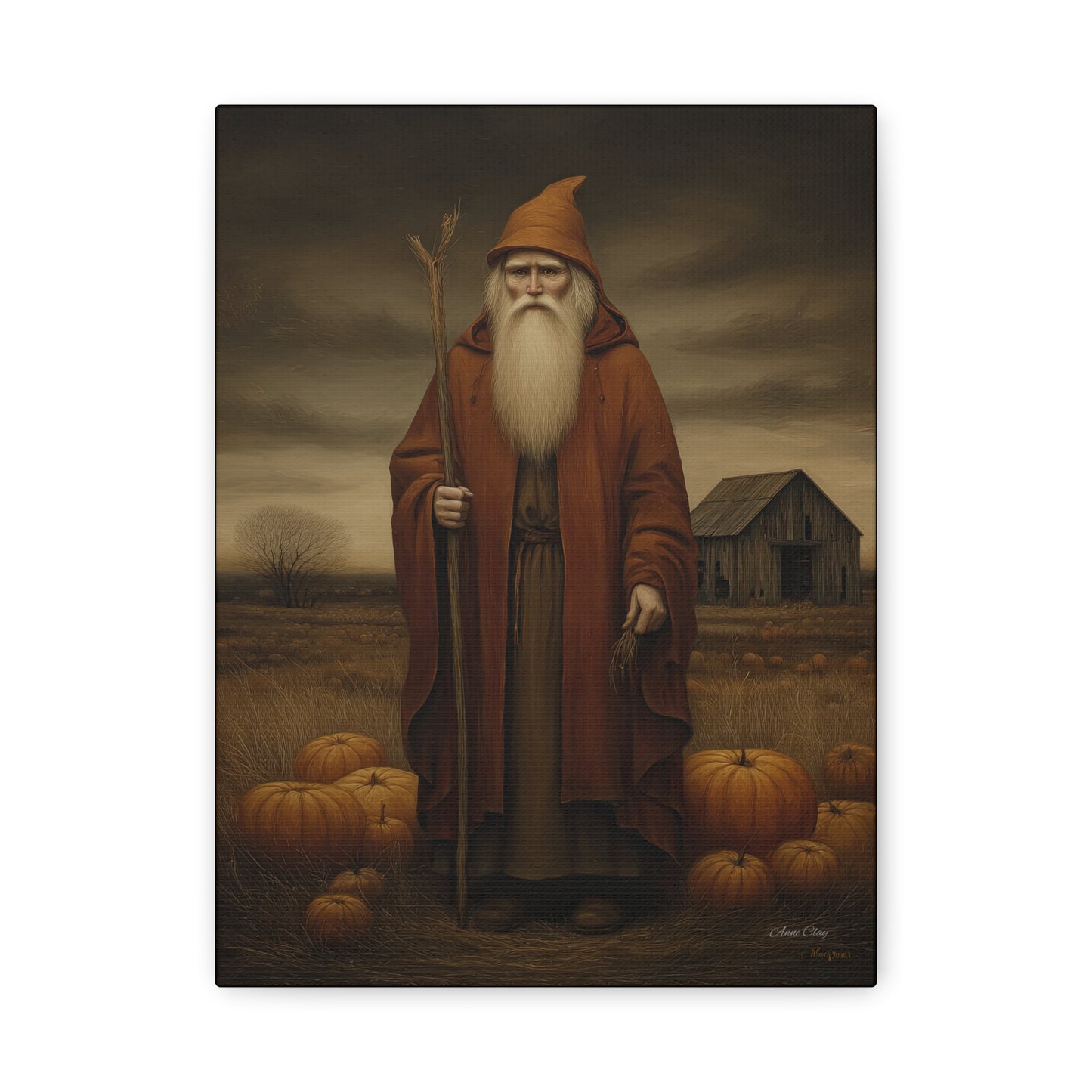 Autumn Santa Canvas Art Print, Fall Decor,