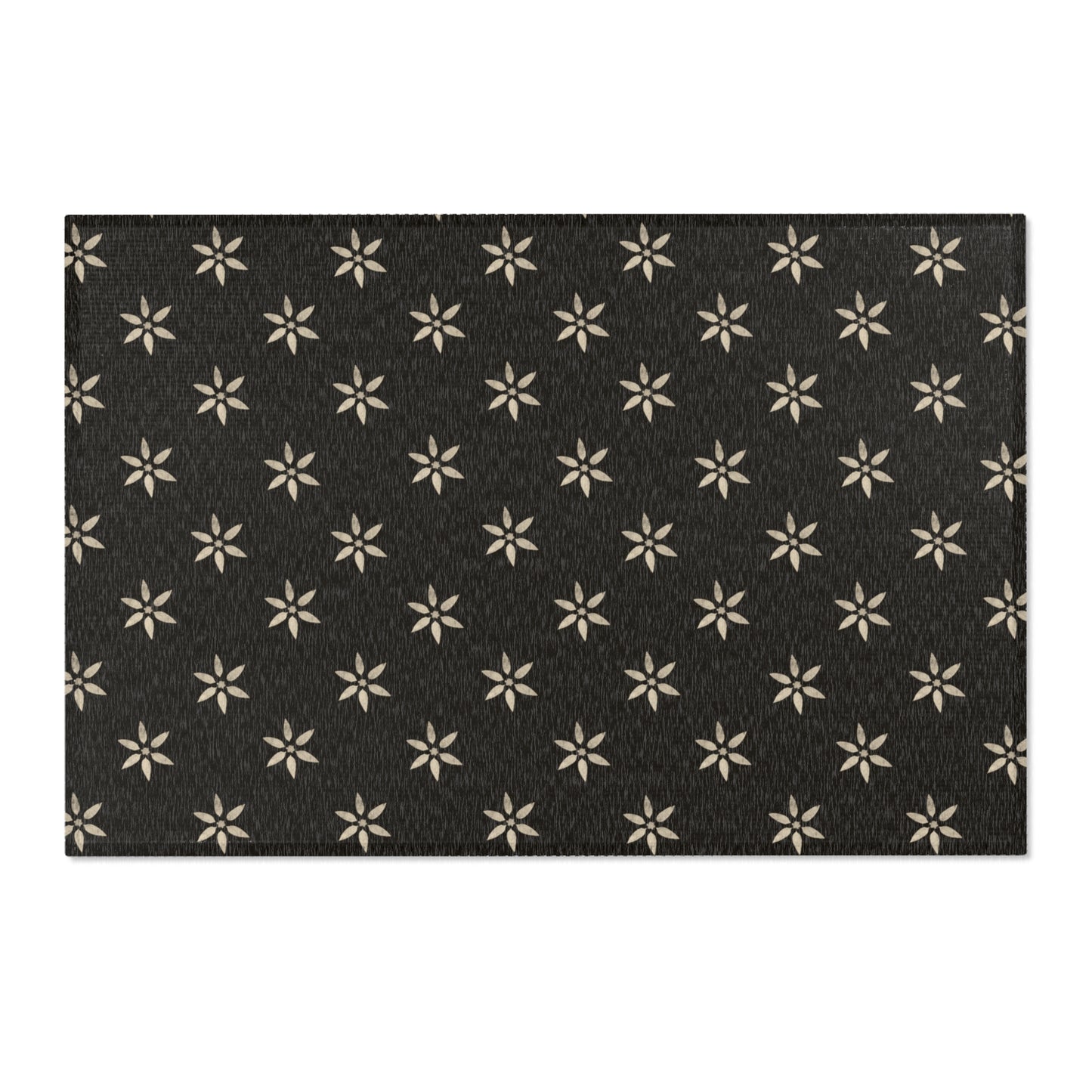 Large Cream Stencil Petals on Black Stylish Floral Area Rug, Cozy Home Decor, Modern Living Room Accent,