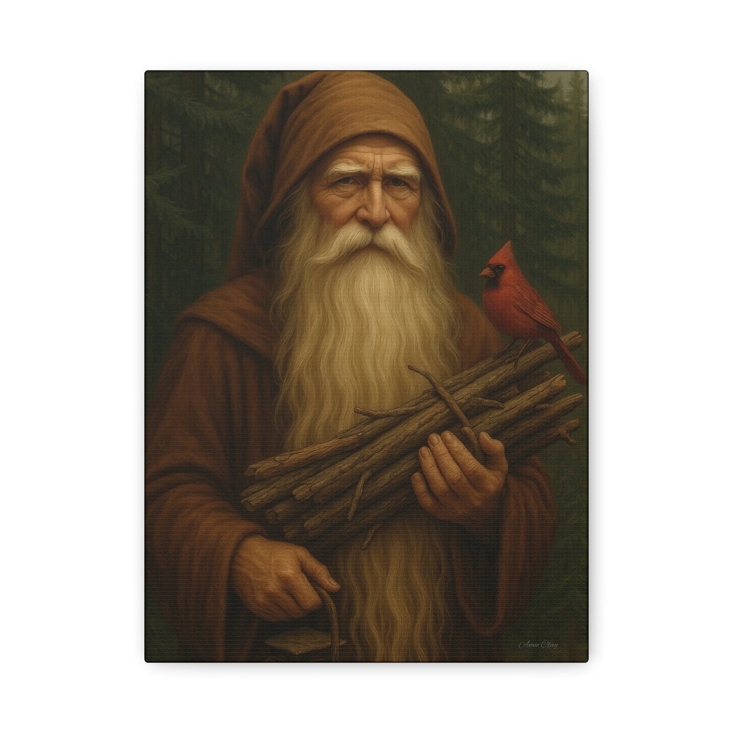 Old World Santa Rustic Nature Wall Art, Canvas Print, Forest Vibes, Perfect Gift for Nature Lovers, Home Decor, Woodland Theme, Cardinal Bird Decor