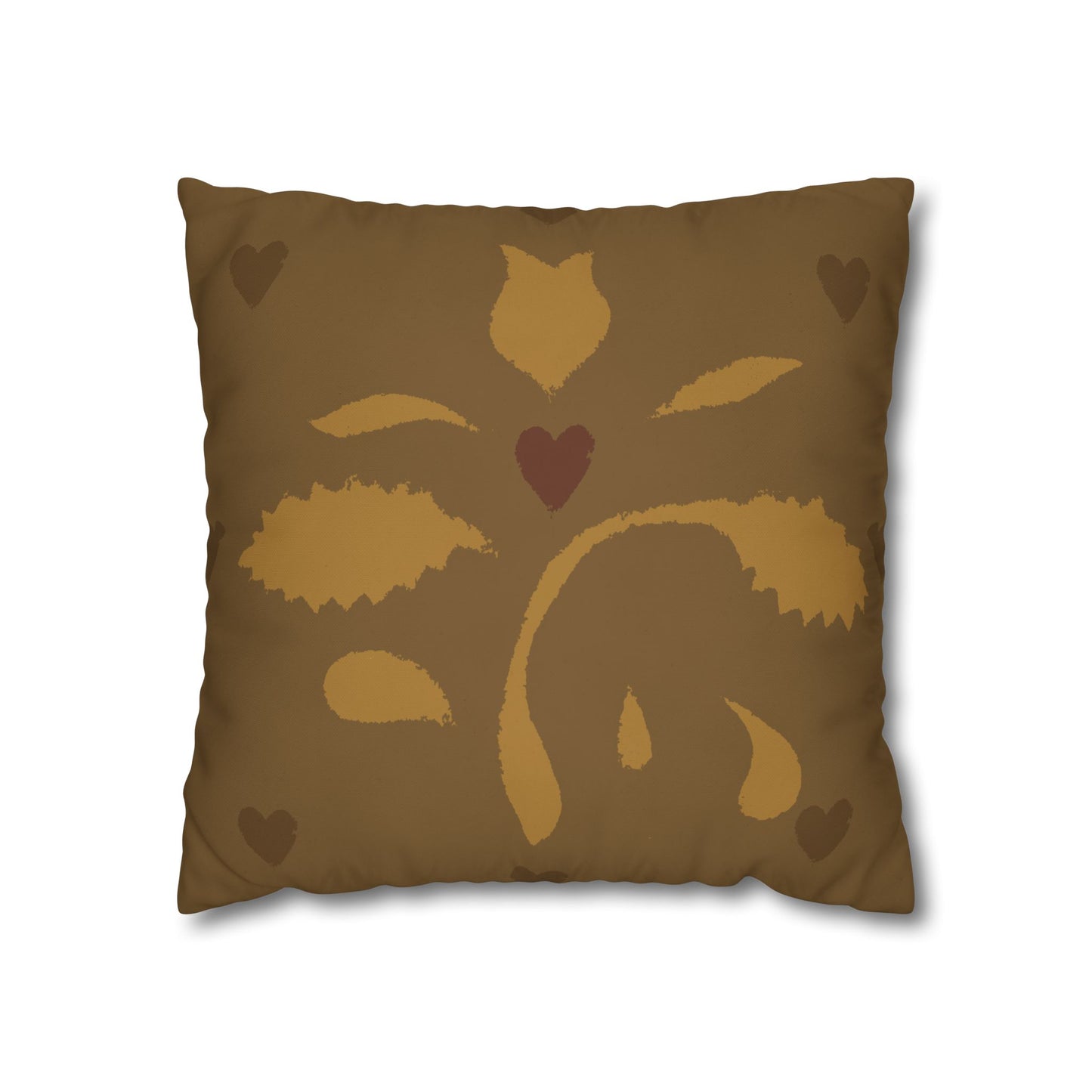 Leaves and Hearts Stencil Square Poly Canvas Pillowcase