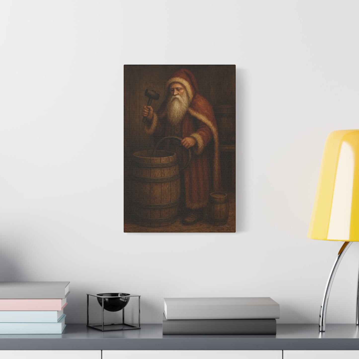 Rustic Santa Canvas Art, Cooper, Barrel, Colonial
