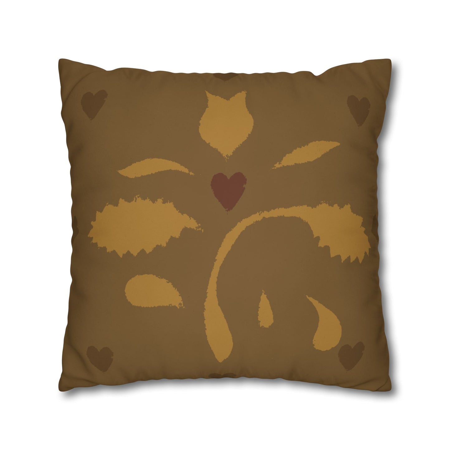 Leaves and Hearts Stencil Square Poly Canvas Pillowcase