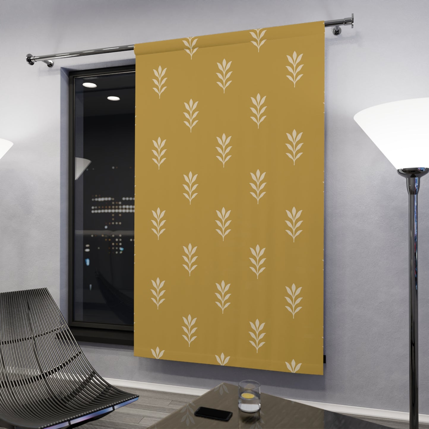 Cream on Mustard Stencil Primitive Window Curtain - Elegant Home Decor, Living Room Accent,