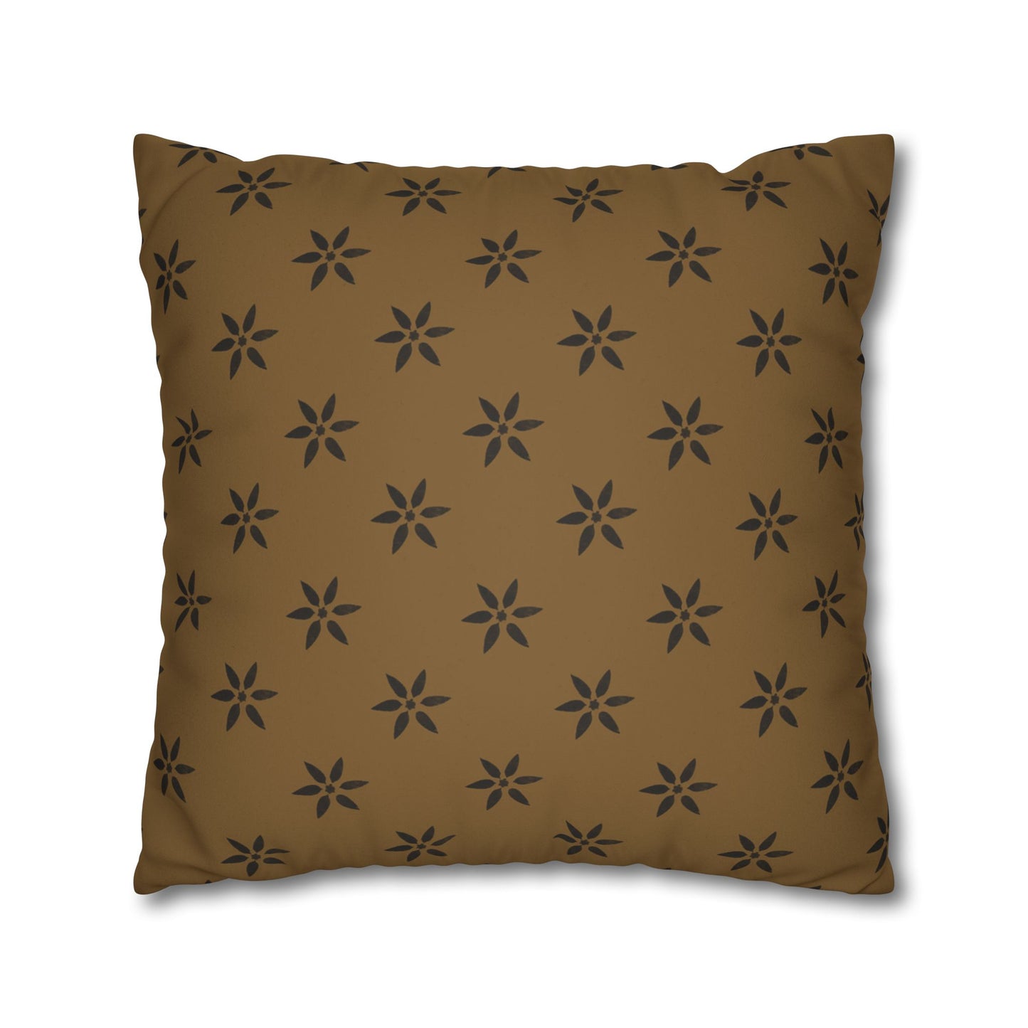 Black Petal Stencil on Deep Gold Faux Suede Square Pillowcase