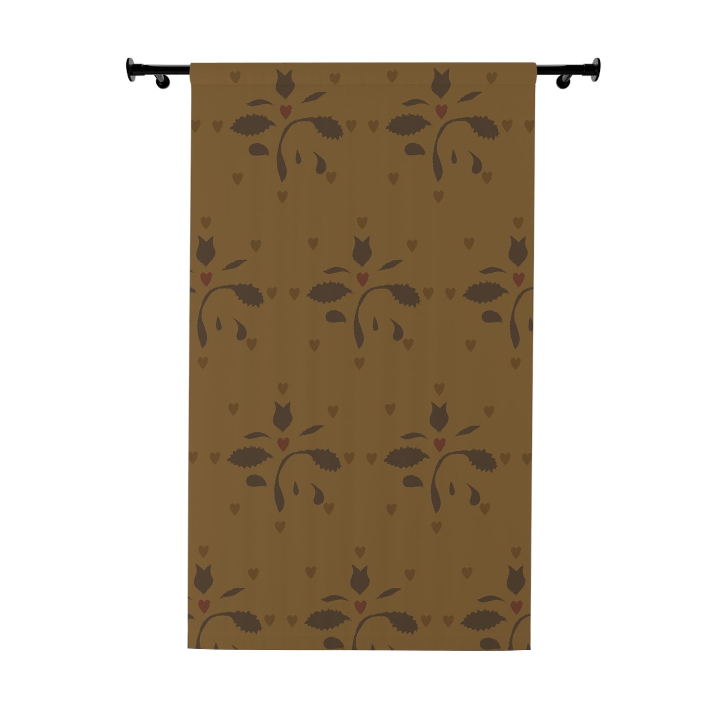 Early American Stencil Shades of Brown and Gold Elegant Floral Window Curtain – Brown Botanical Design