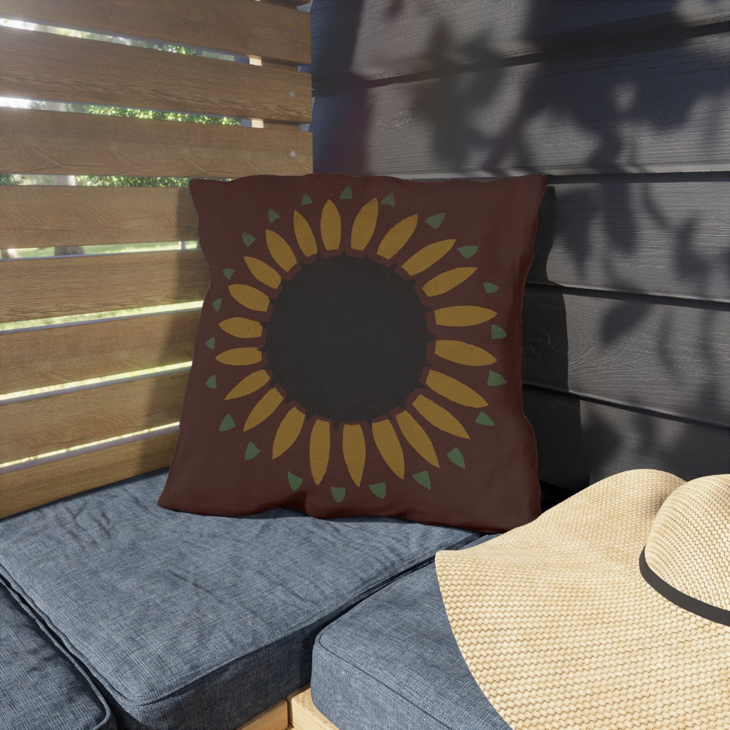 Sunflower on Country Red Stencil Early American Outdoor Pillows