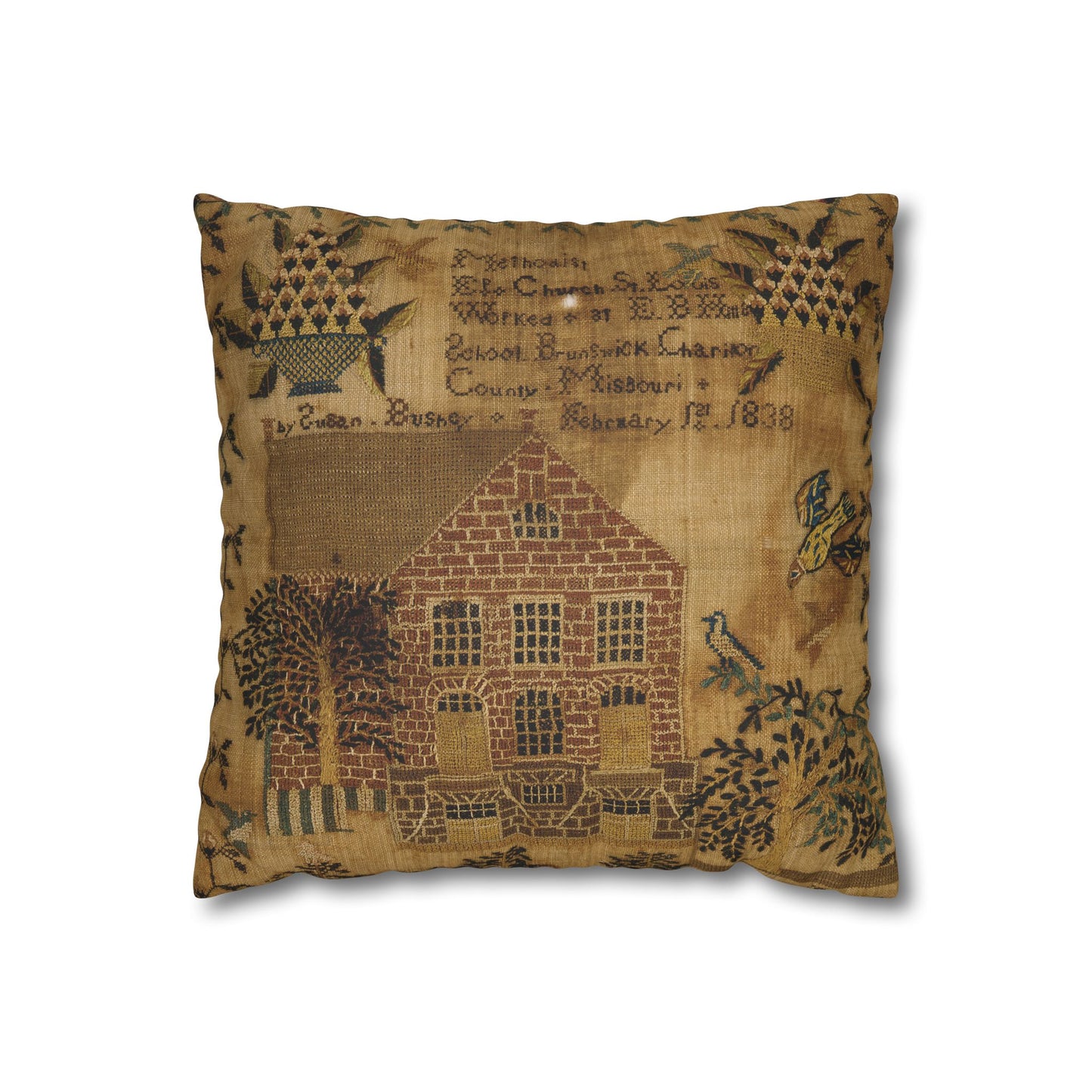 Vintage-Inspired Faux Suede Pillowcase with Farmhouse Design