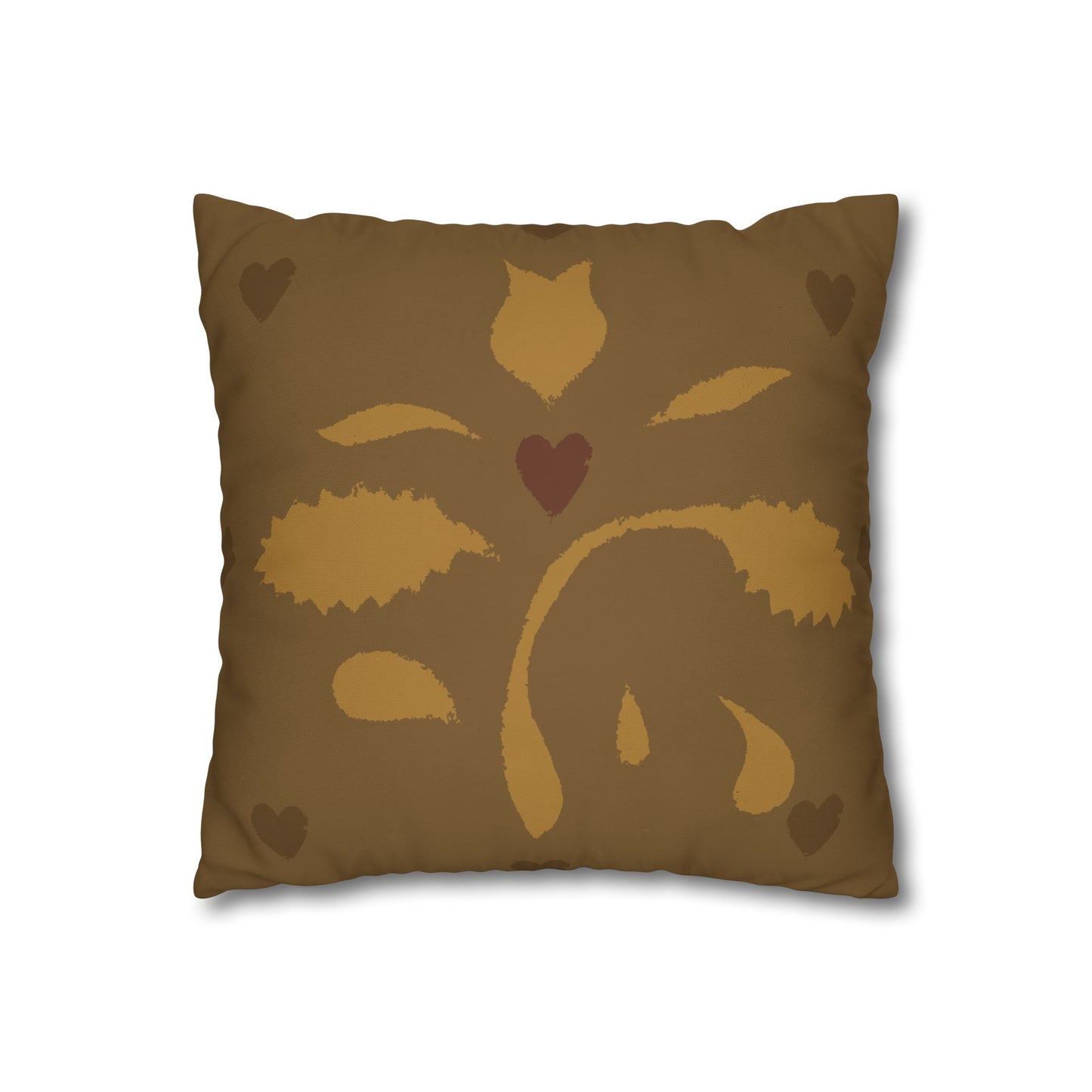 Leaves and Hearts Stencil Square Poly Canvas Pillowcase