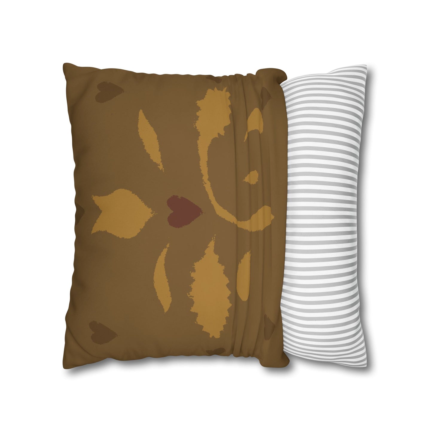 Leaves and Hearts Stencil Square Poly Canvas Pillowcase