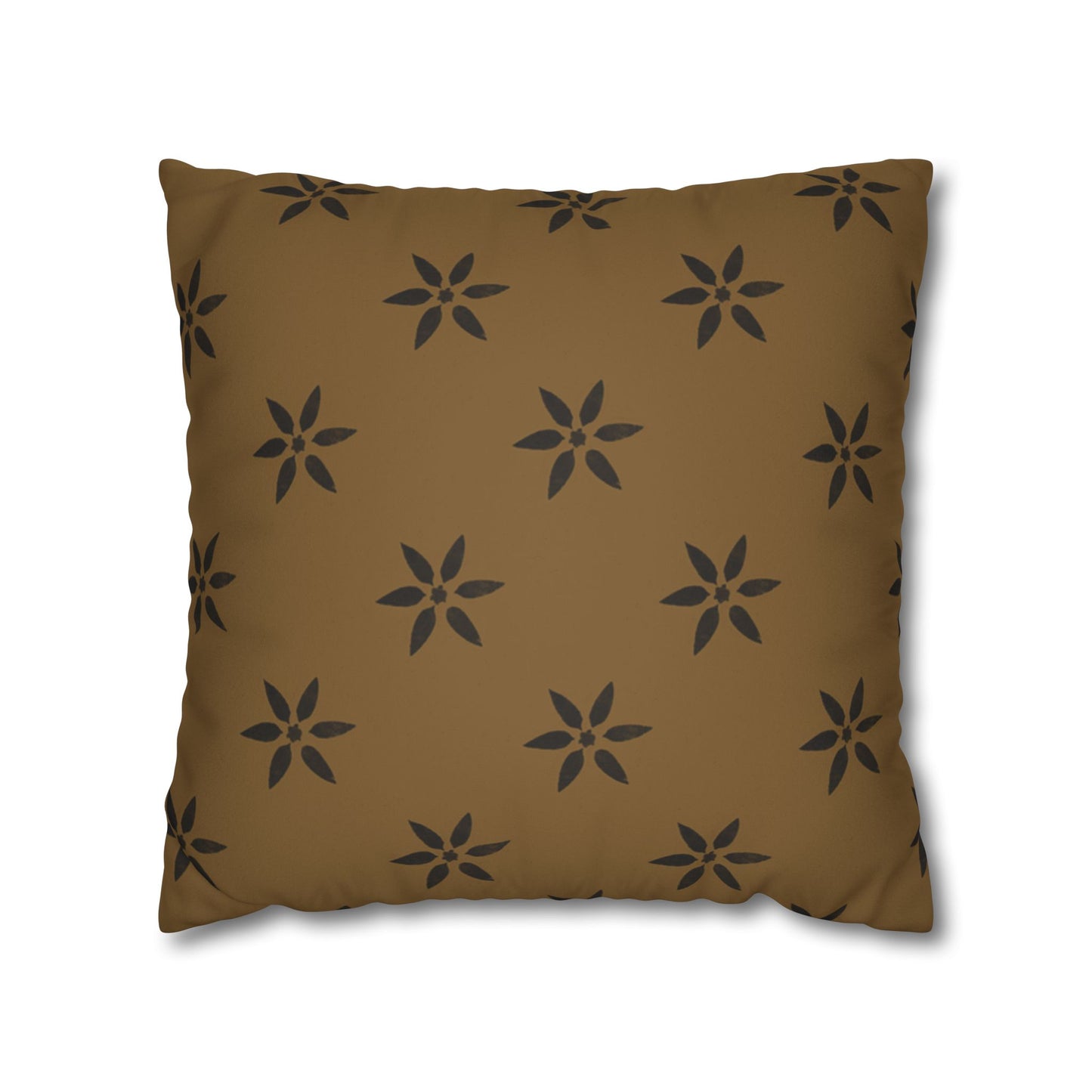 Black Petal Stencil on Deep Gold Faux Suede Square Pillowcase