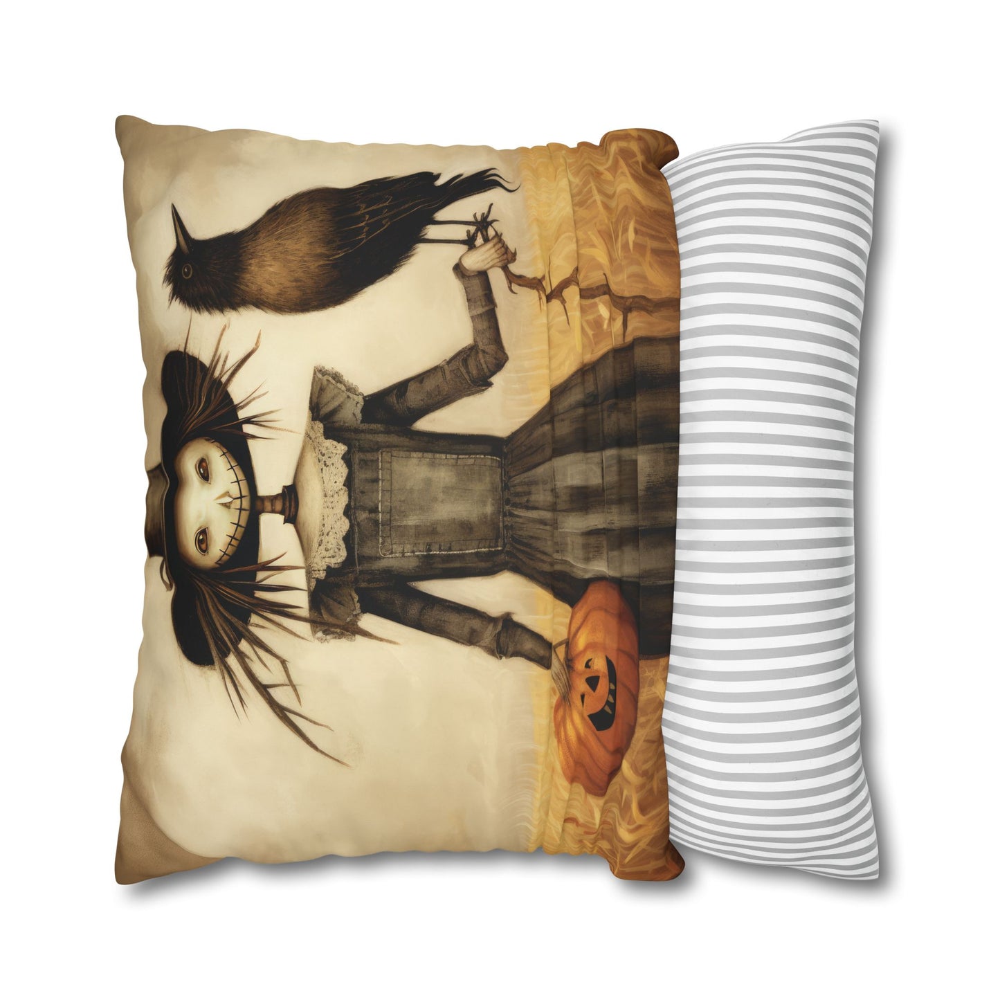 Scary Crow Square Poly Canvas Pillowcase