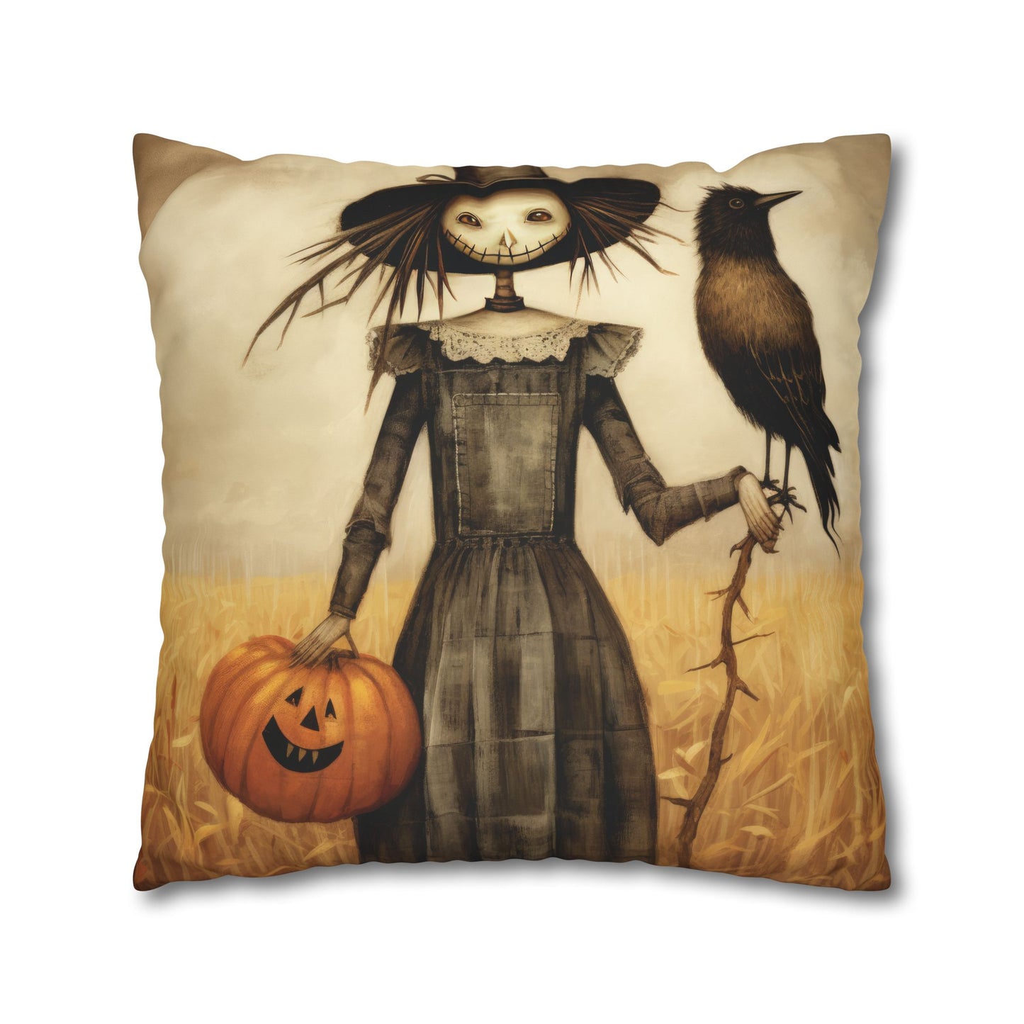 Scary Crow Square Poly Canvas Pillowcase
