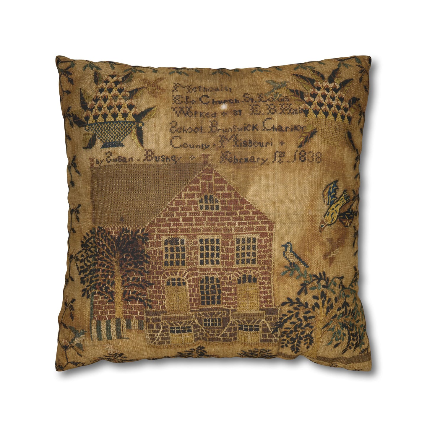 Vintage-Inspired Faux Suede Pillowcase with Farmhouse Design