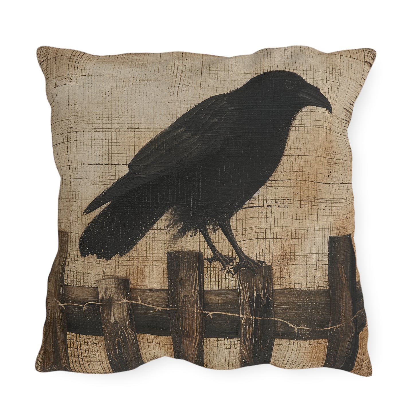 Black Crow on a Fence Outdoor Pillows