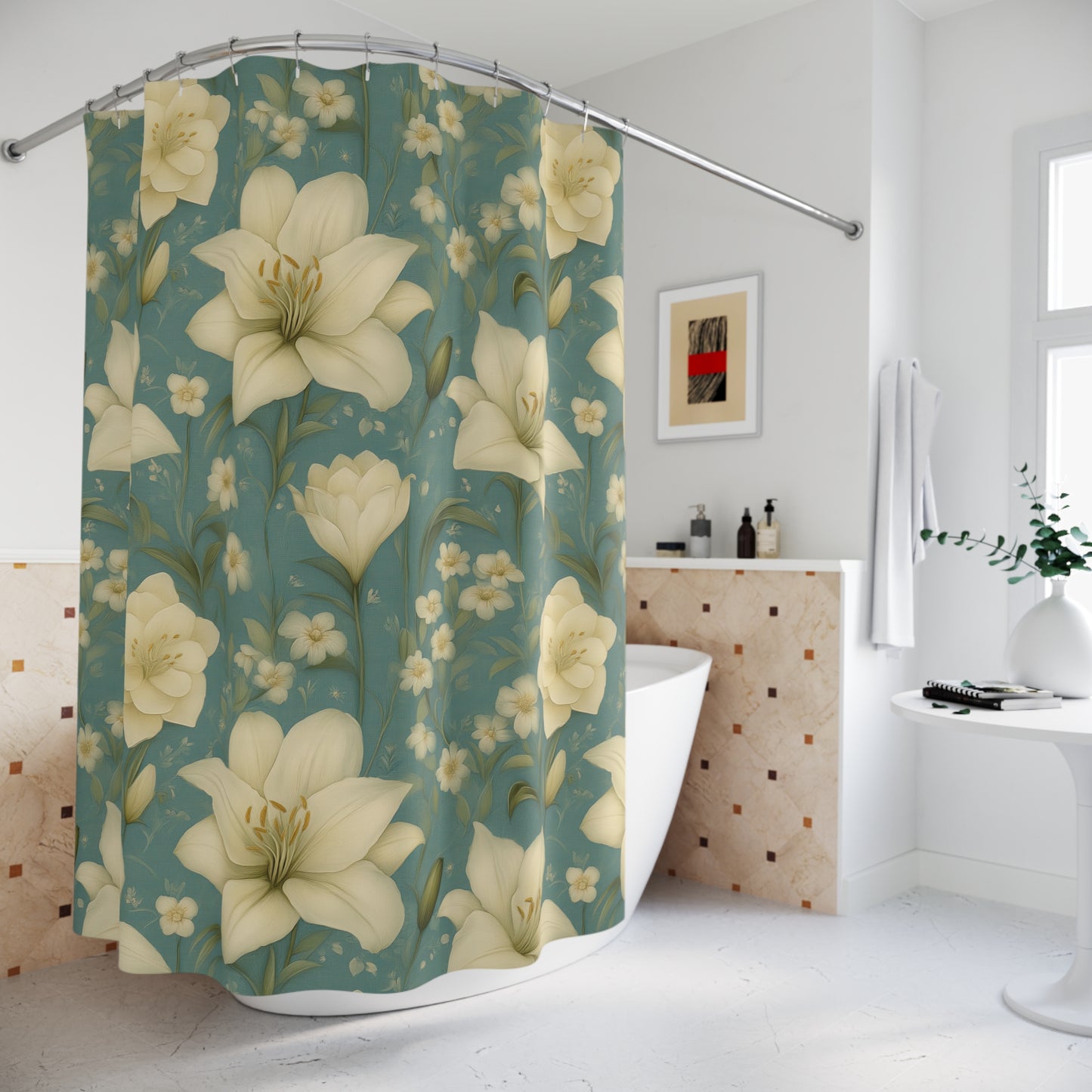 Elegant Floral Shower Curtain - Vintage Home Decor, Bathroom Accessories, Floral Pattern, Gift for Her, Spring Decor