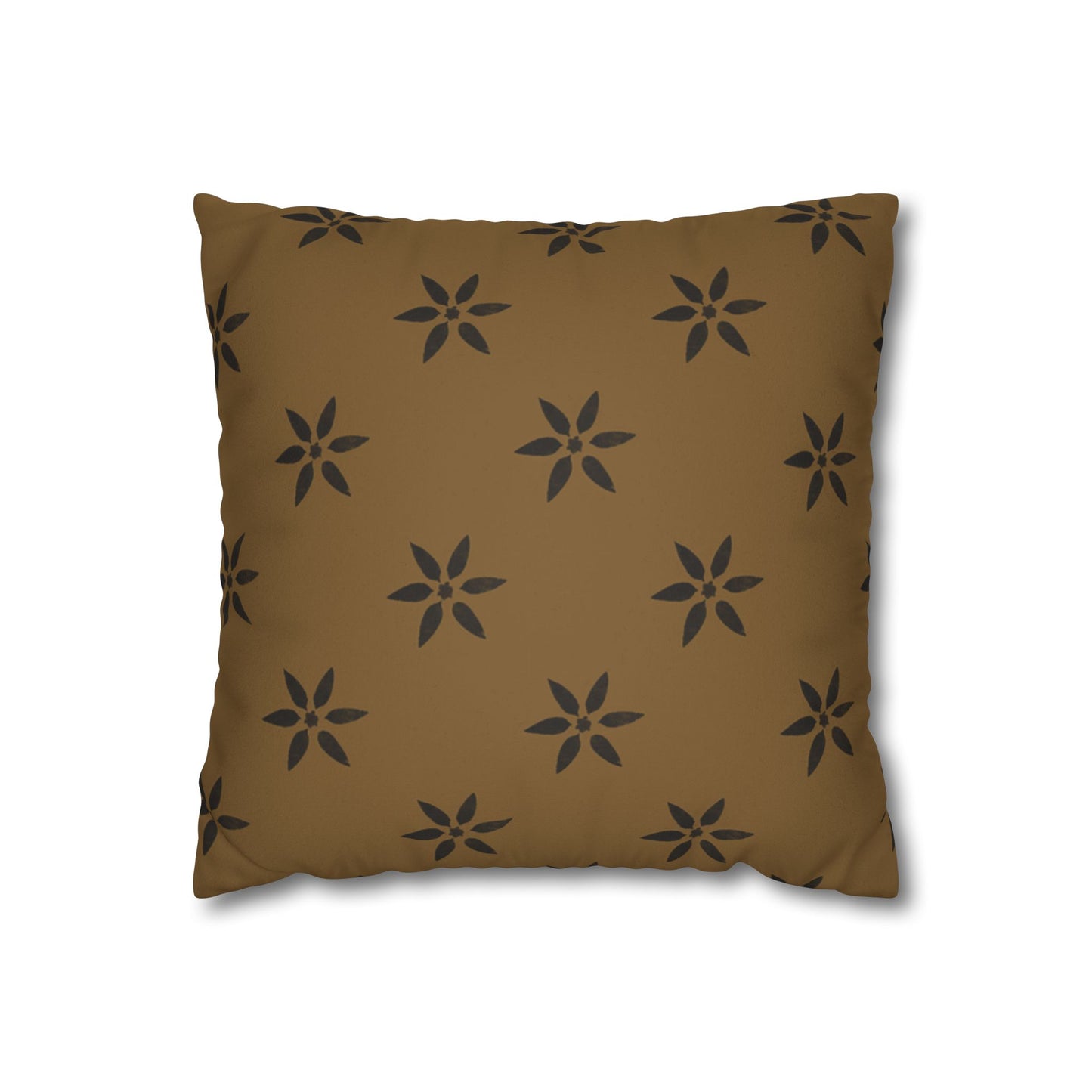 Black Petal Stencil on Deep Gold Faux Suede Square Pillowcase