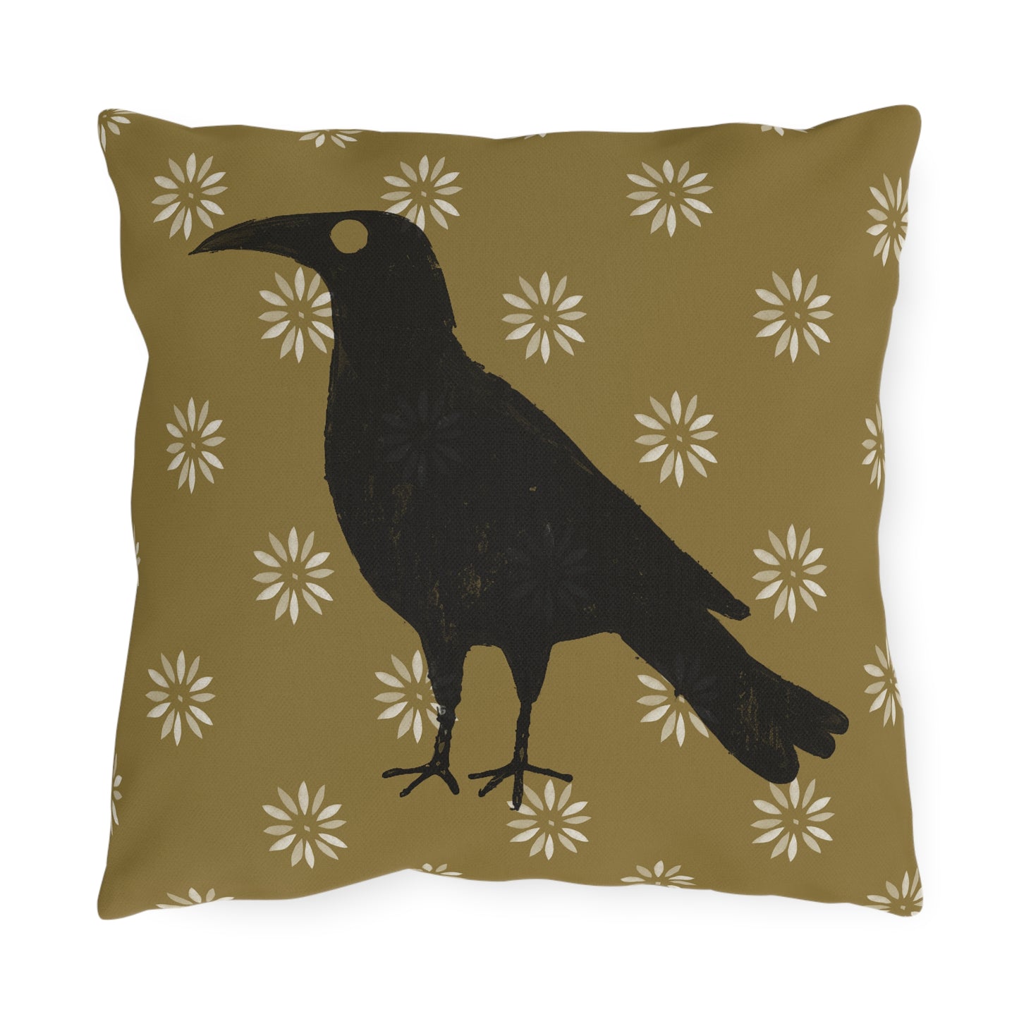 Crow on Petal Stencil Outdoor Pillows