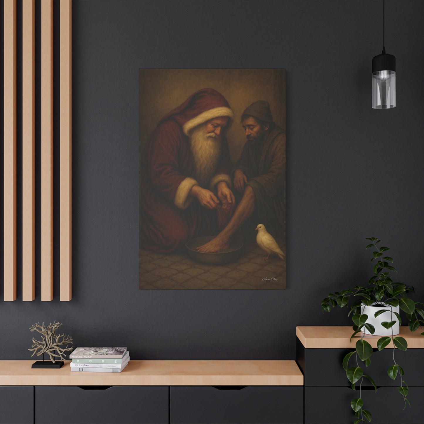 Servant Santa, Christmas, Spirit of Christmas Inspirational Canvas Art: Compassionate Santa & Suffering Figure