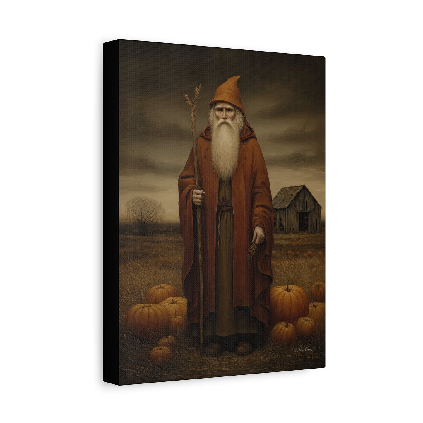 Autumn Santa Canvas Art Print, Fall Decor,