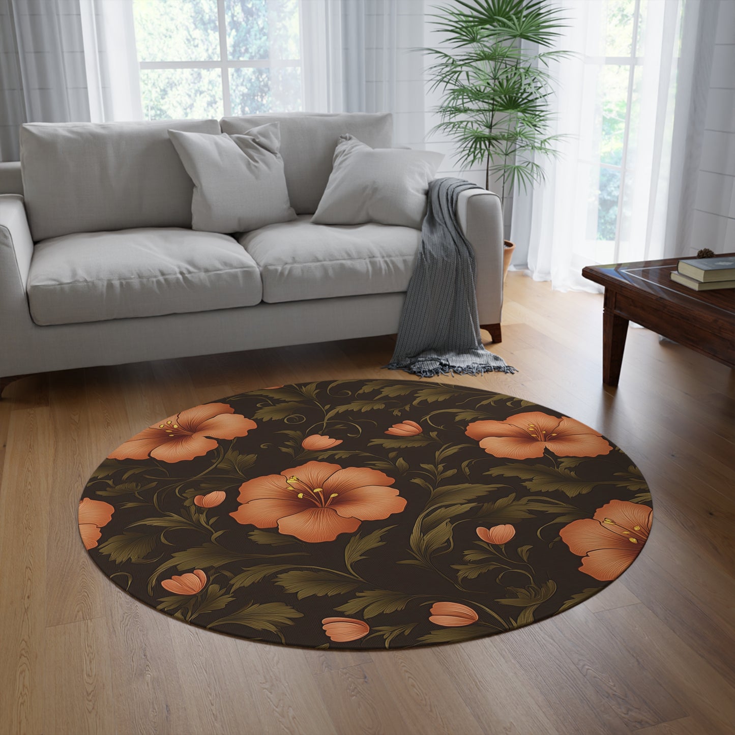 Vintage Floral Round Rug -Bellewood Collection, Bluebells and Buttercream
