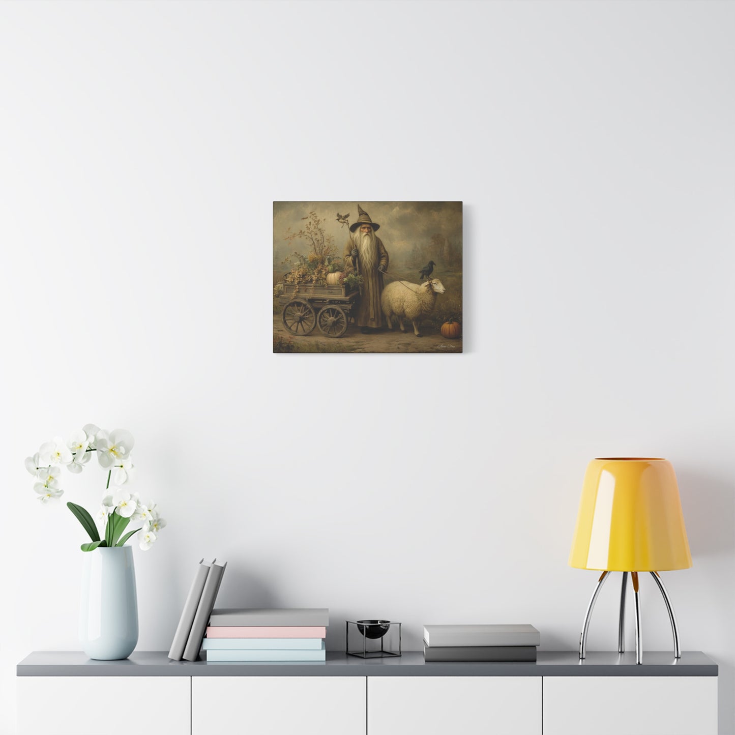 Whimsical Harvest Canvas Art, Autumn Decor, Farmhouse Wall Art, Mythical Wizard Artwork, Halloween & Thanksgiving Decoration