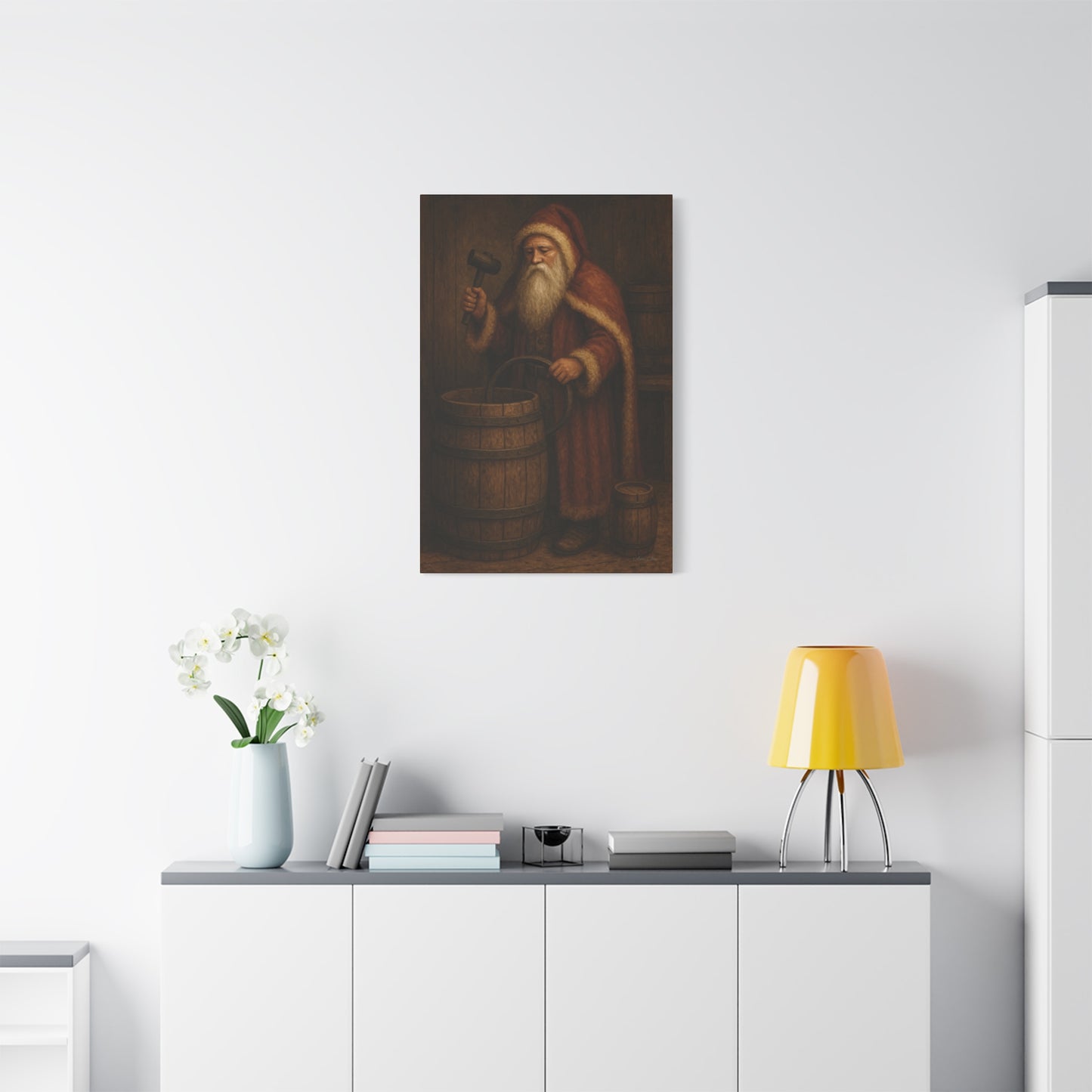 Rustic Santa Canvas Art, Cooper, Barrel, Colonial