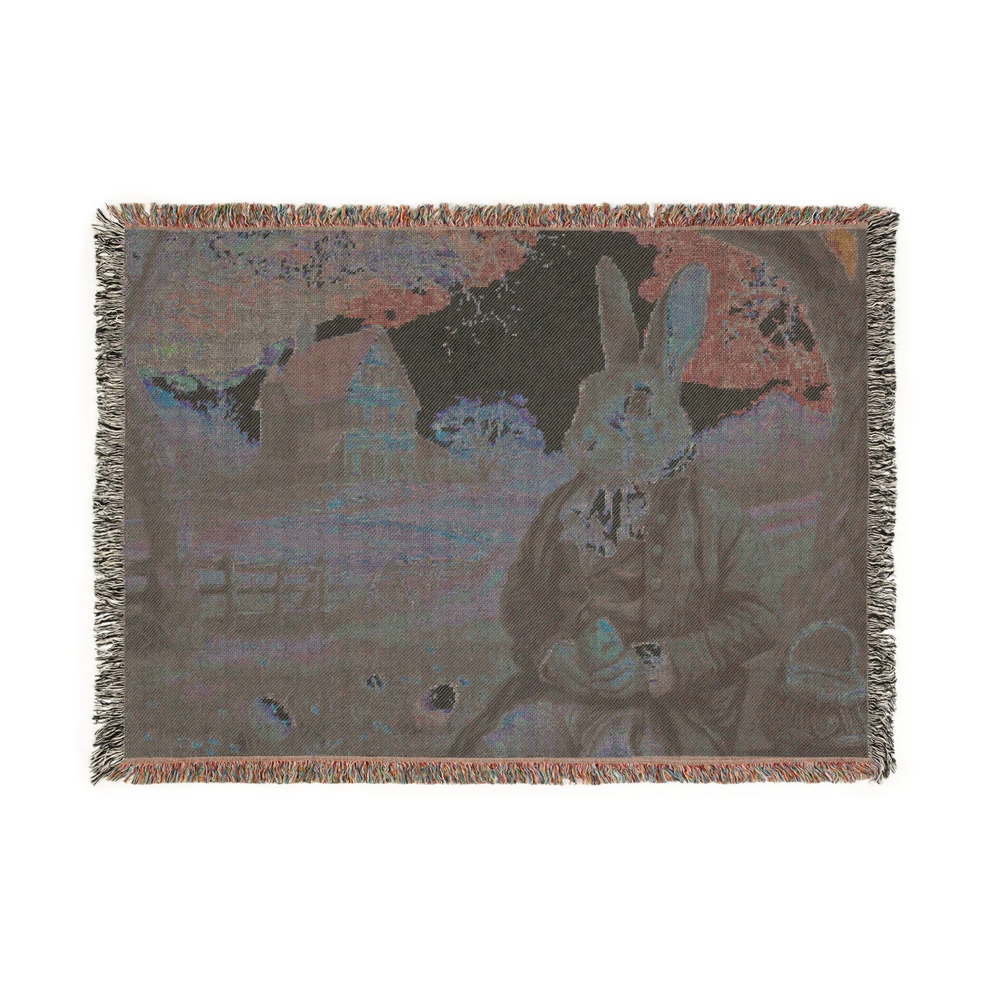 Charming Rabbit Woven Blanket - Cozy Rustic Decor for Home