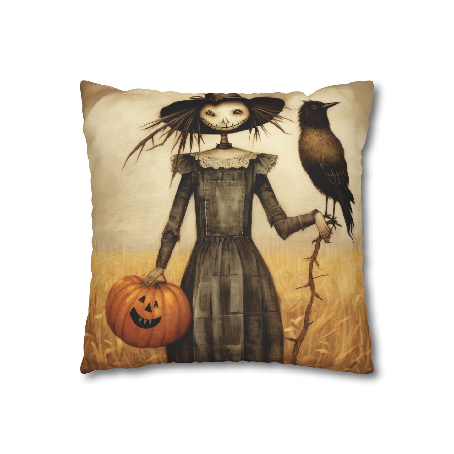 Scary Crow Square Poly Canvas Pillowcase