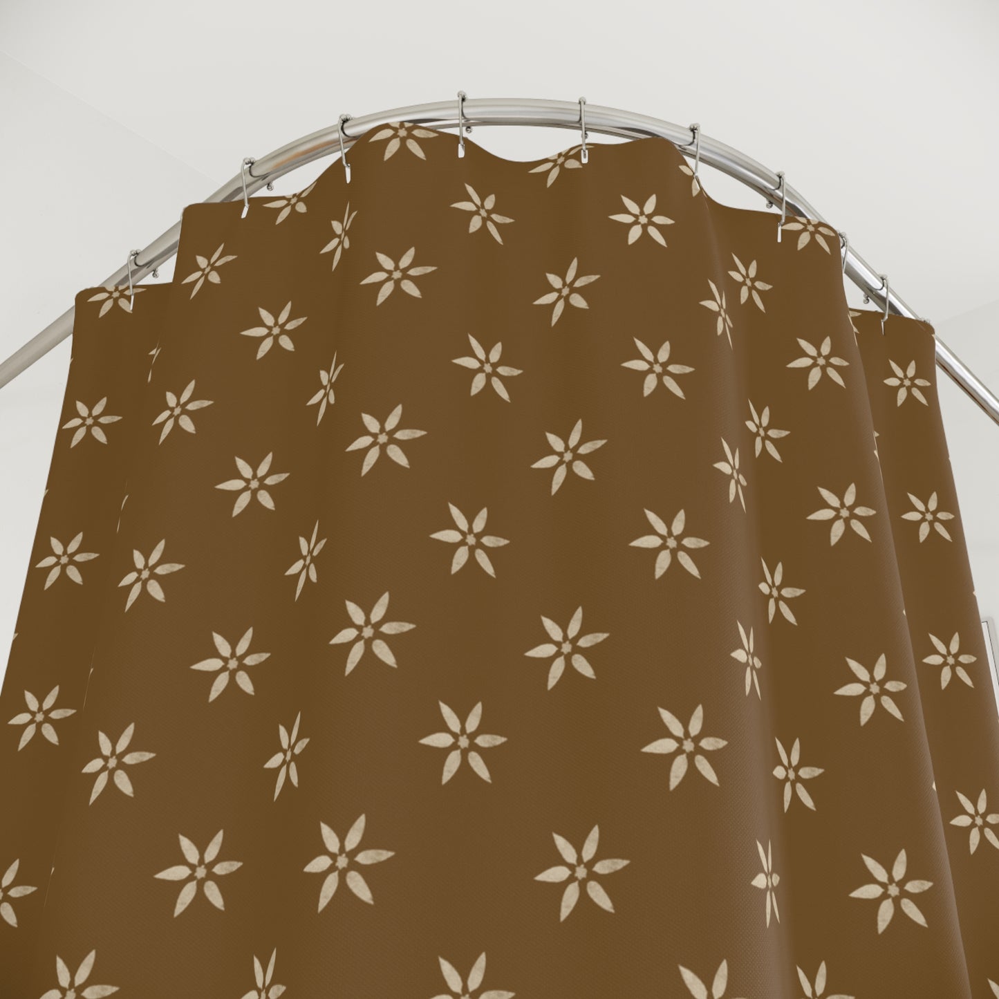 Cream Flower Stencil on Camel Shower Curtains