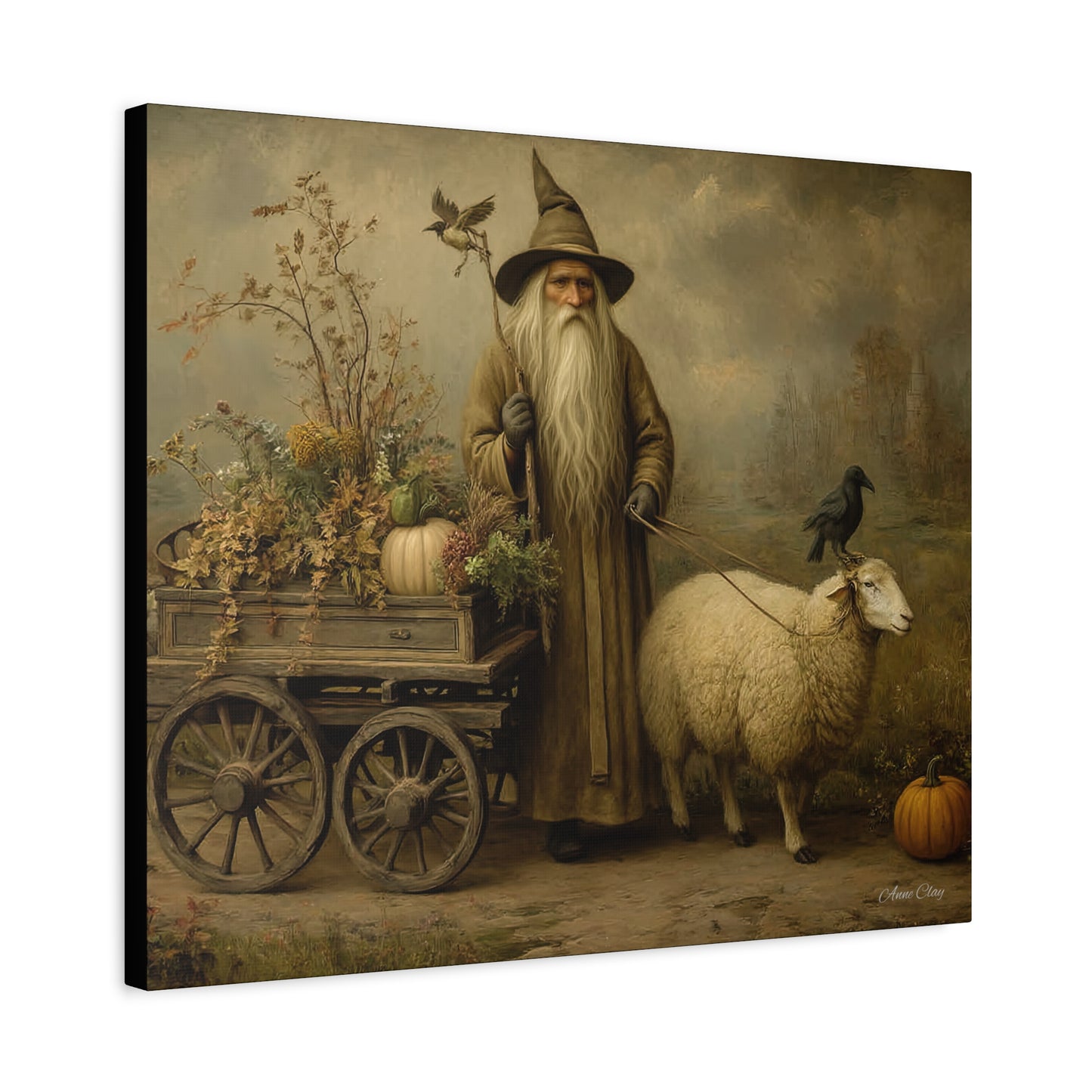 Whimsical Harvest Canvas Art, Autumn Decor, Farmhouse Wall Art, Mythical Wizard Artwork, Halloween & Thanksgiving Decoration
