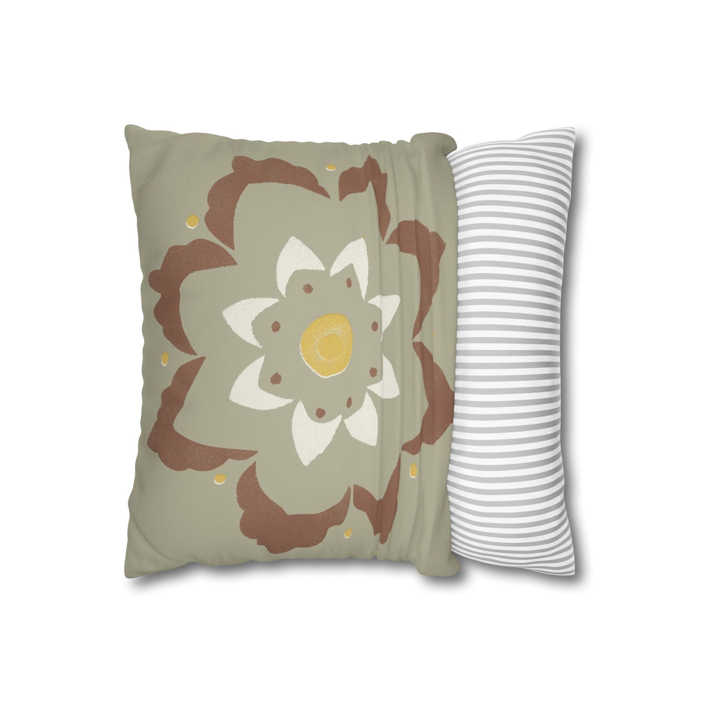 Fantasy Collection Stencil Flower Taupe Faux Suede Square Pillowcase