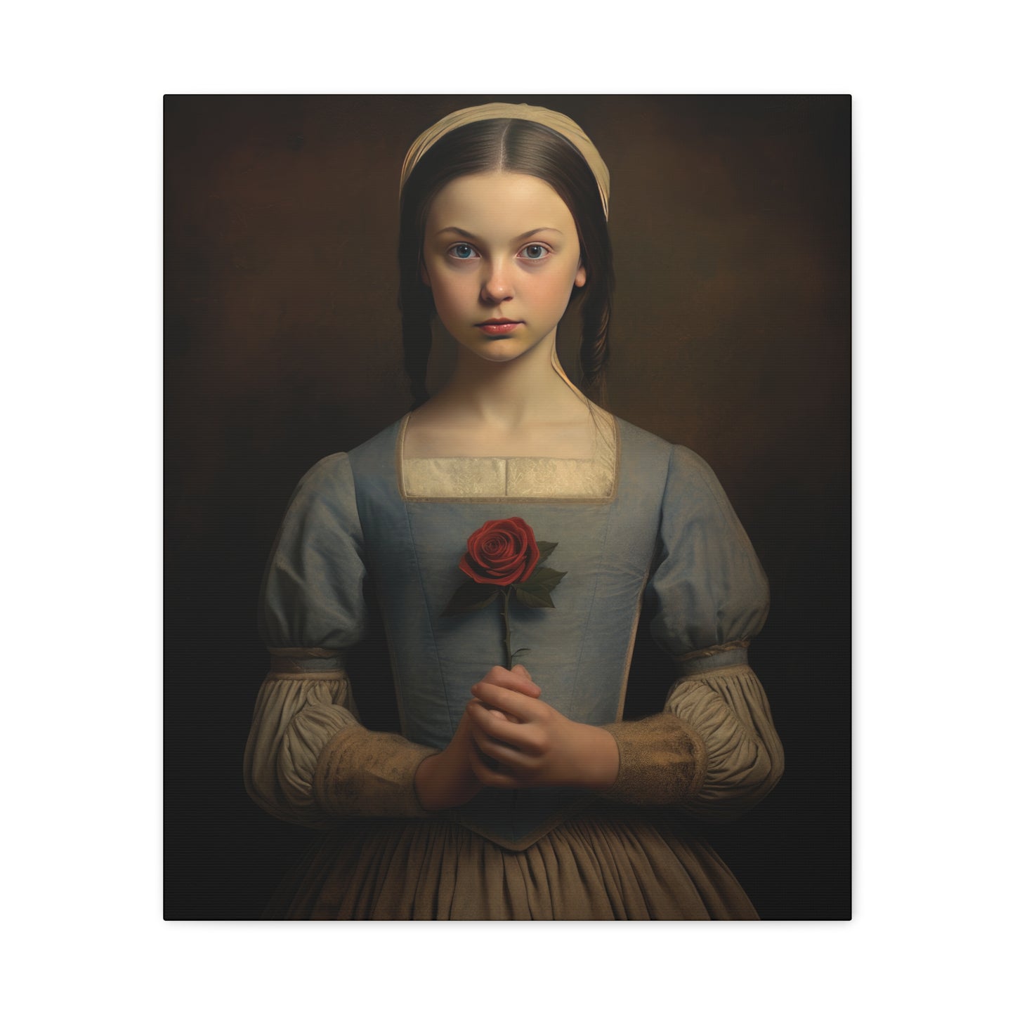 Vintage Girl with Rose Matte Canvas Wall Art