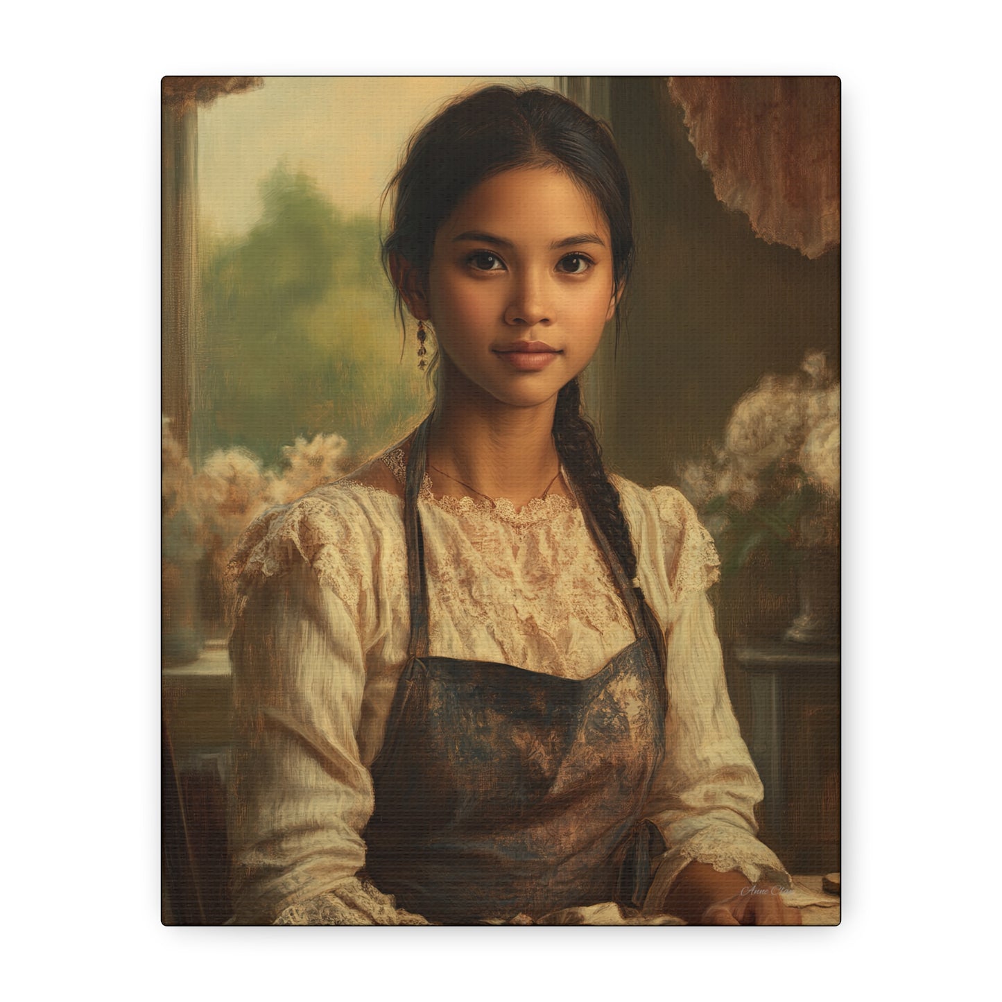 Elegant Stretched Canvas Art, Portrait with Vintage Aesthetic, Home Decor, Gift for Art Lovers, Wall Art, Framed Artwork