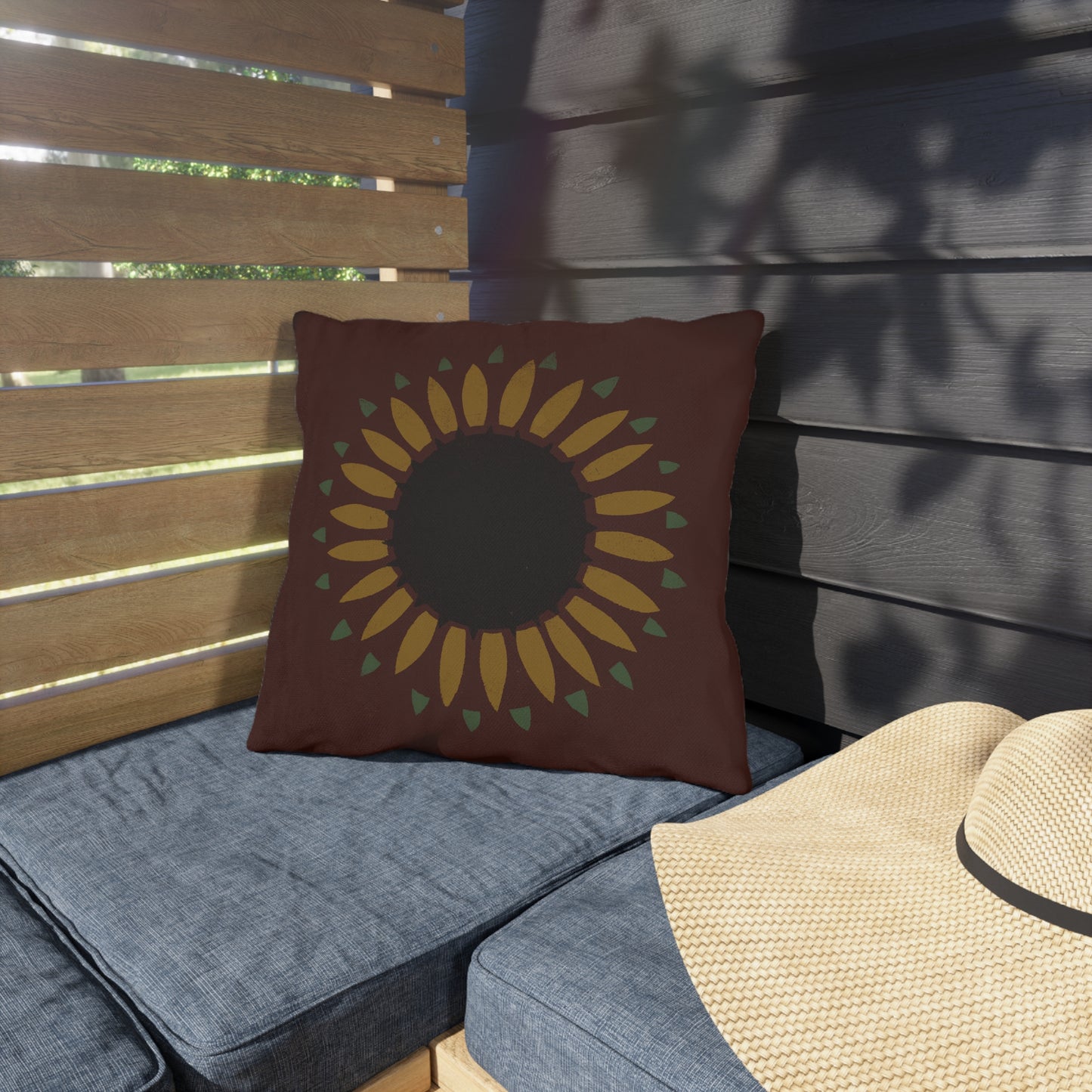 Sunflower on Country Red Stencil Early American Outdoor Pillows